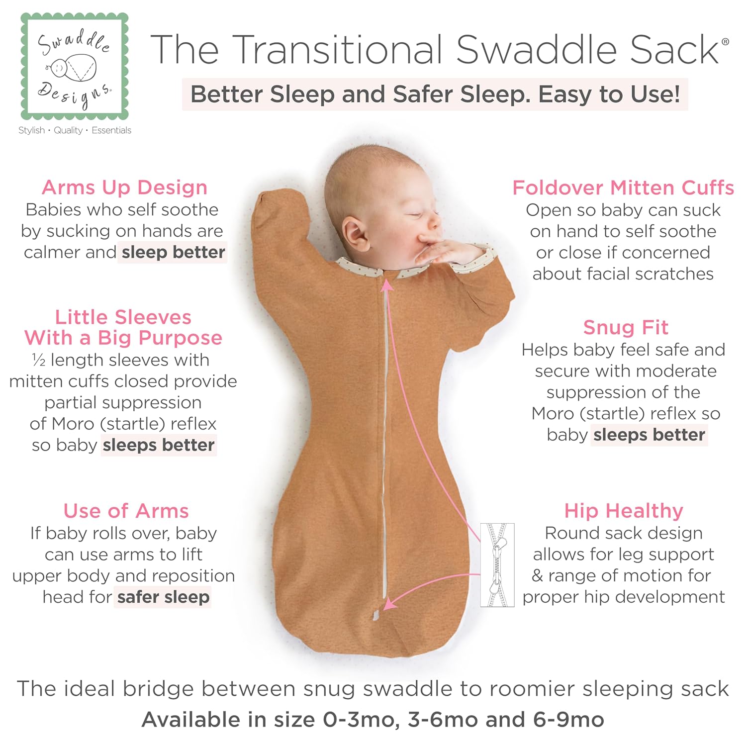 SwaddleDesigns Transitional Swaddle Sack for Newborn