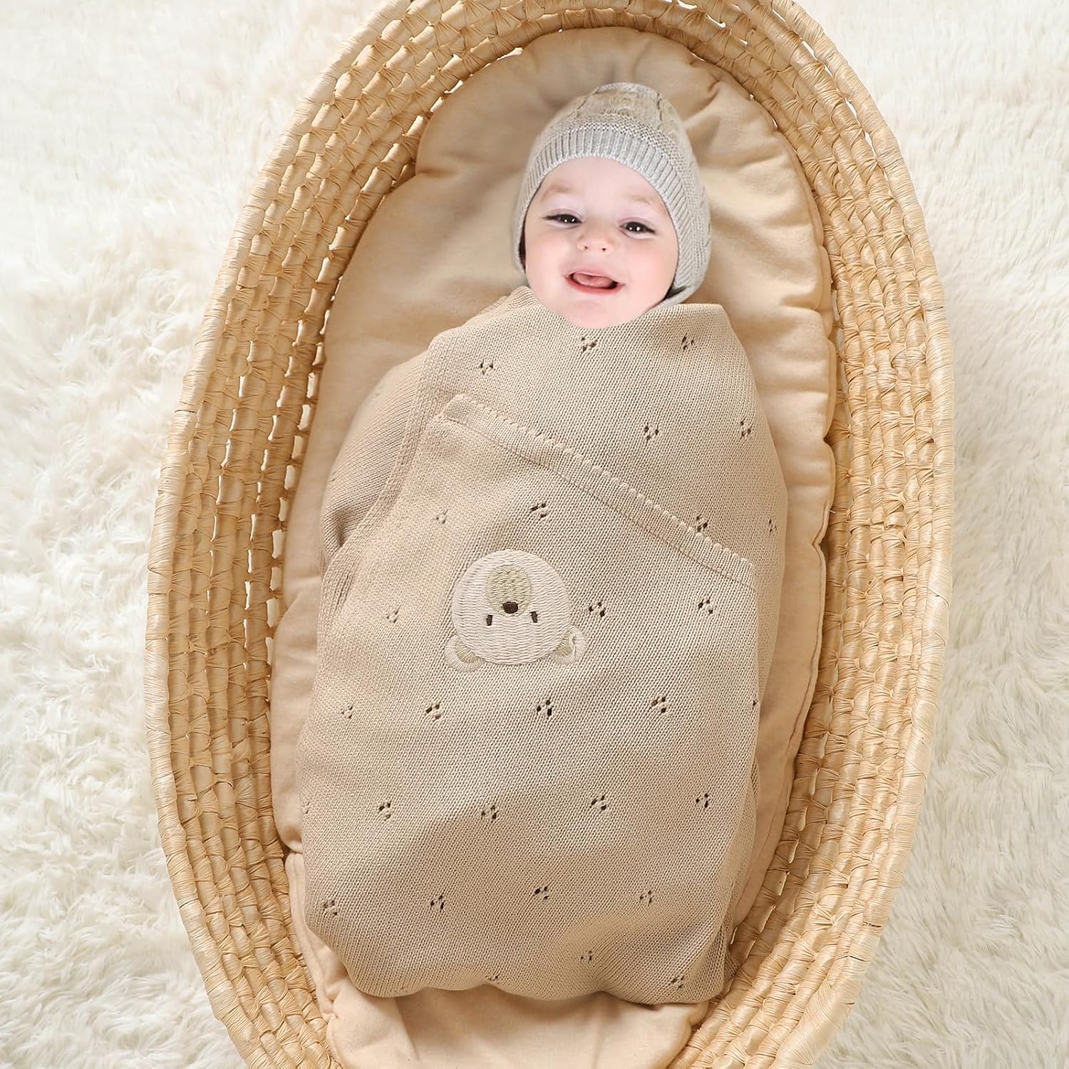 Mimixiong Organic Cotton Baby Blanket 40x30 Inch Oatmeal