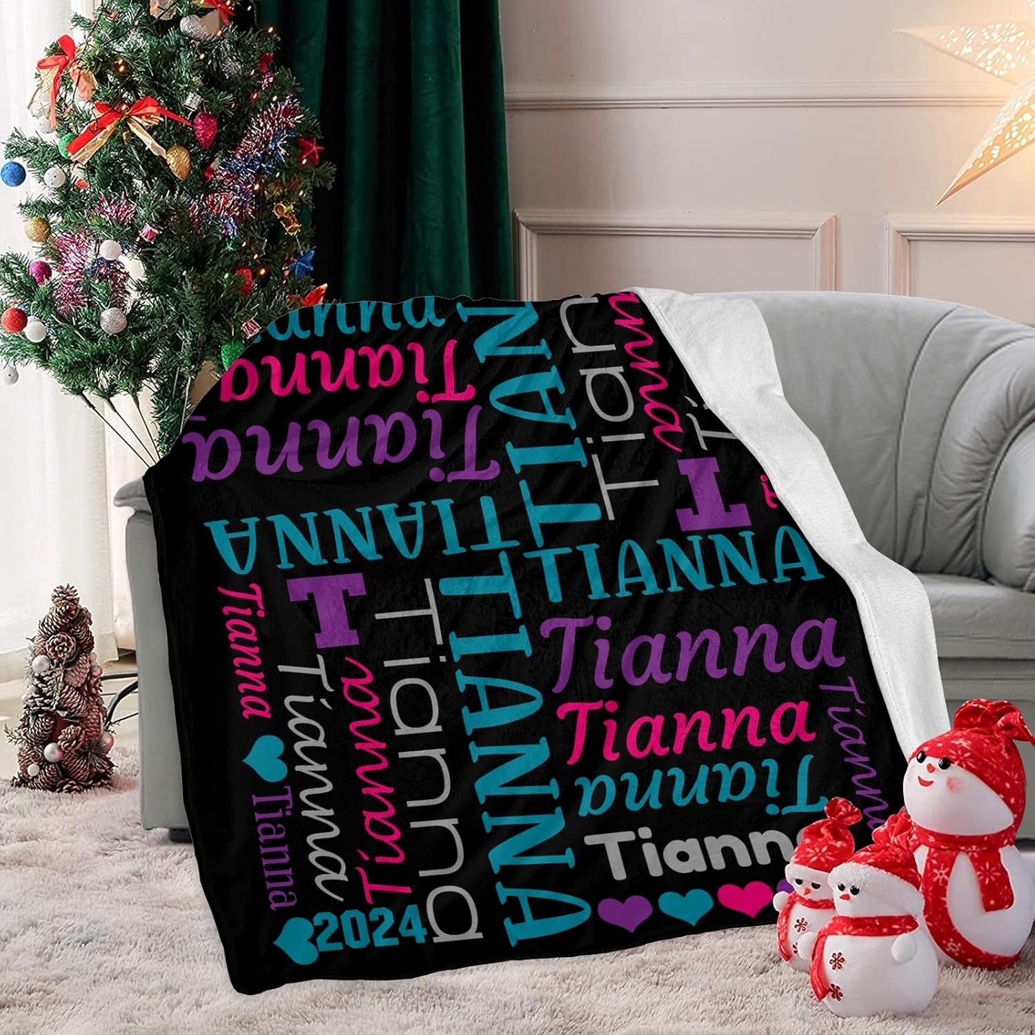 Custom Blanket with Name Text Soft Cozy Swaddling Blanket for Baby