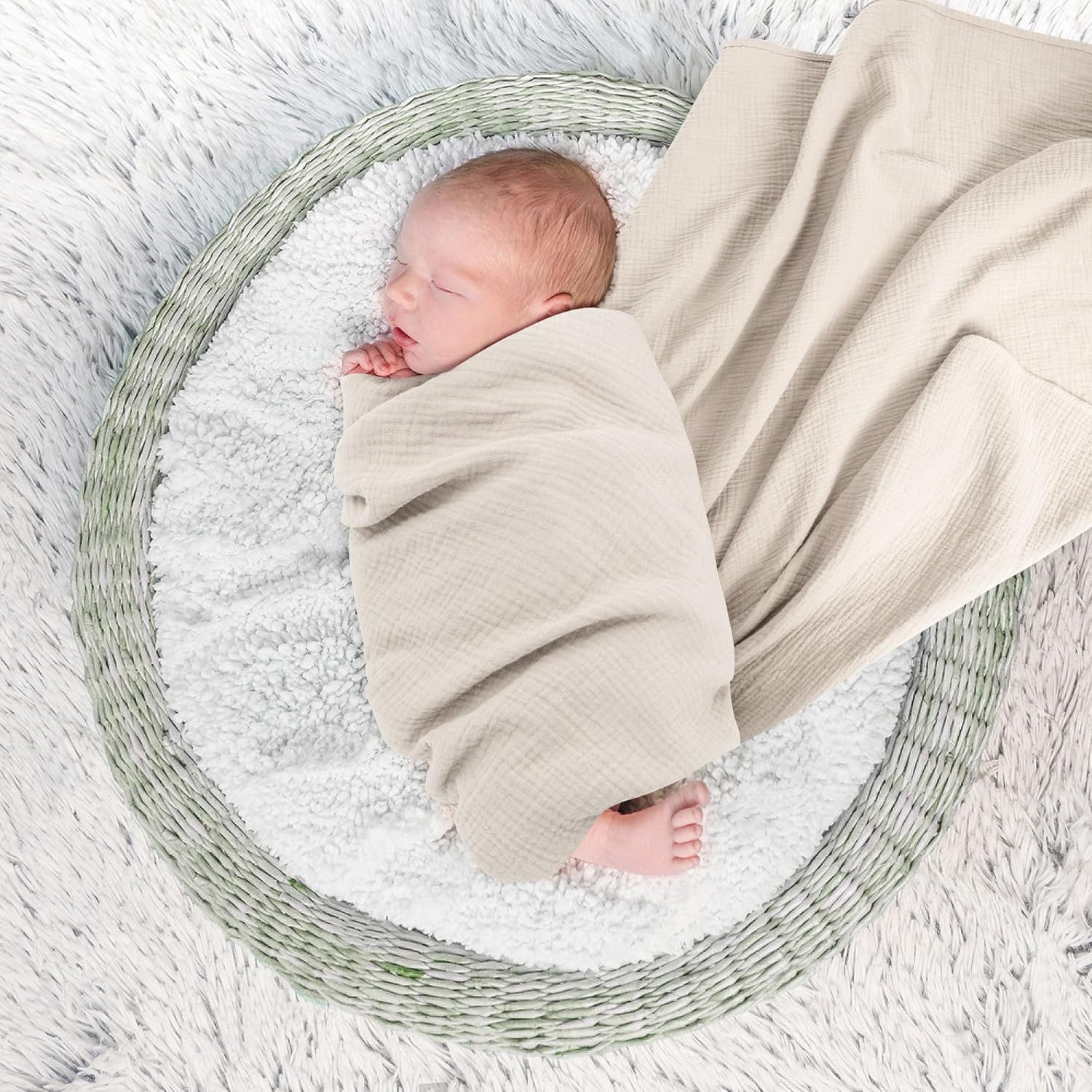 Susurration 100 Cotton Muslin Swaddle Blanket 40x40in Olive Green