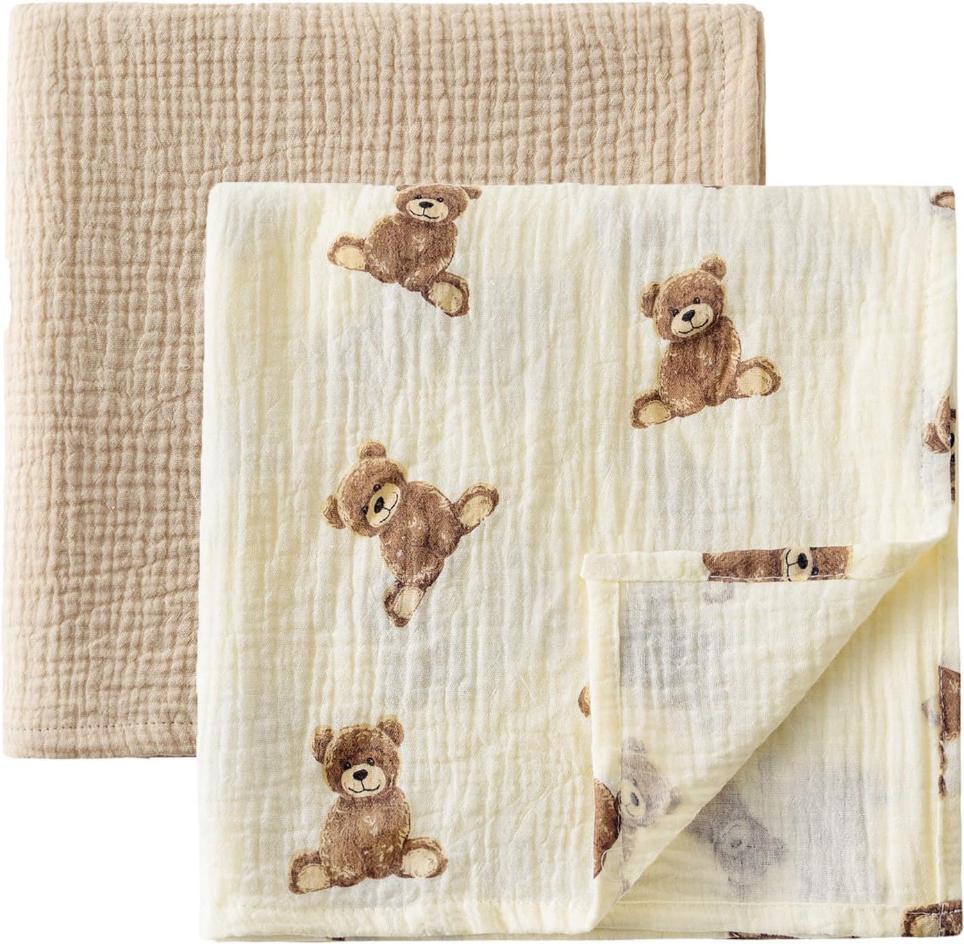 Little Jump 2-Pack Muslin Swaddle Blankets - Boho Teddy Bear Design