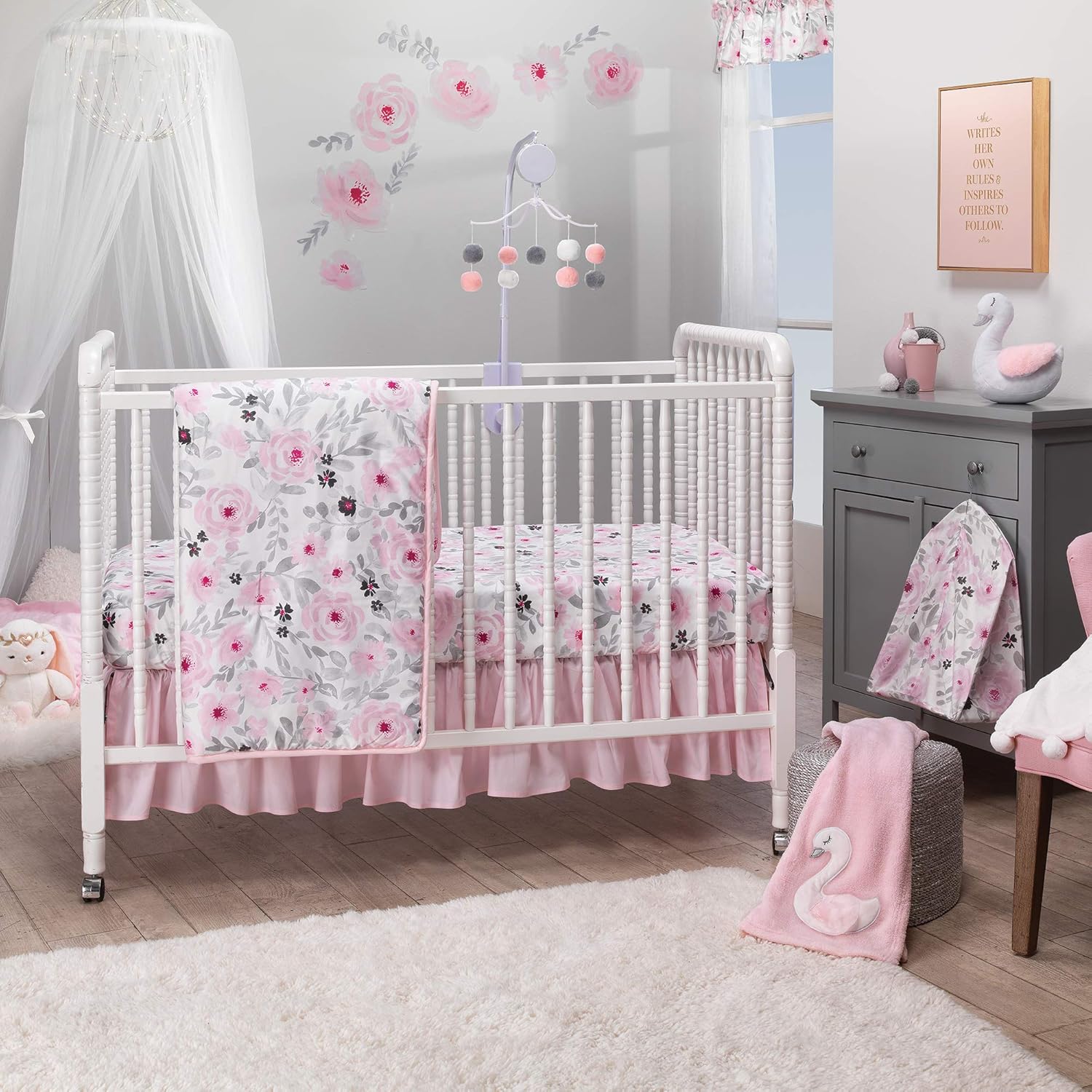 Blossom Pink White Swan Coral Fleece Baby Blanket 1