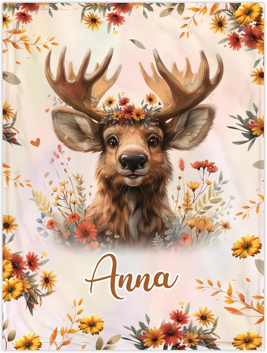 Hyturtle Personalized Moose Blanket - Custom Name Baby Fleece Throw