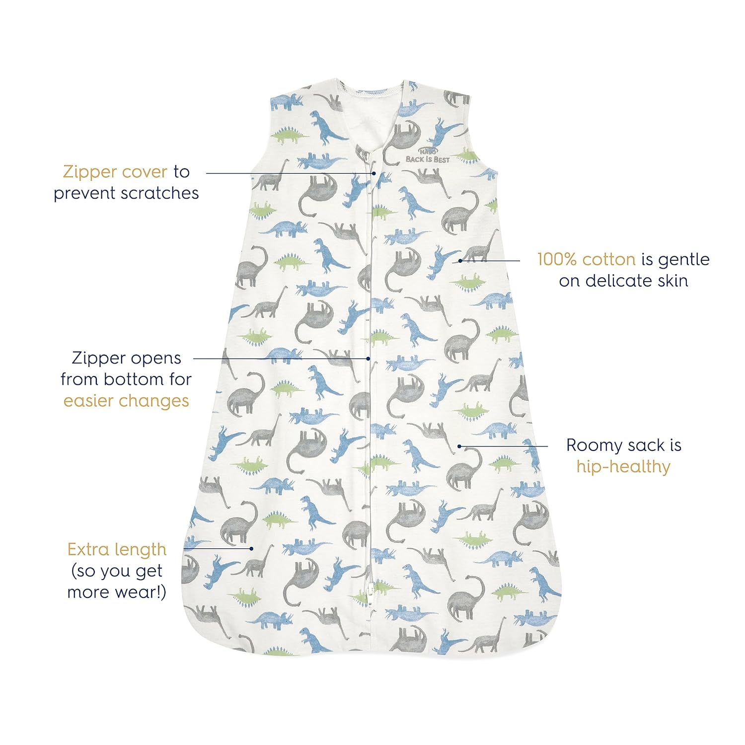 HALO SleepSack Dino Print 100 Cotton 0-6 Months