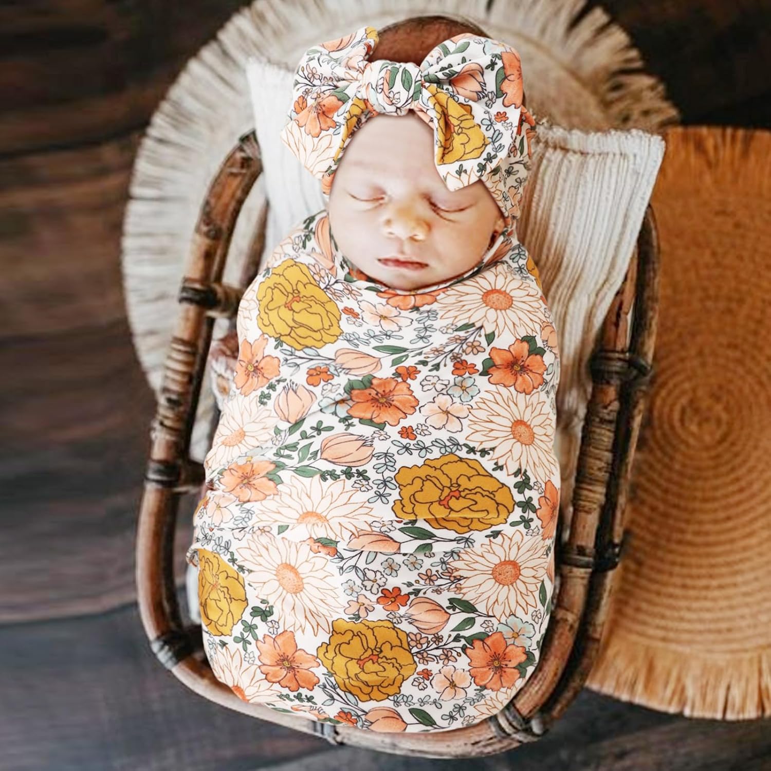 DRESHOW BQUBO Floral Swaddling Blanket Set for Newborns