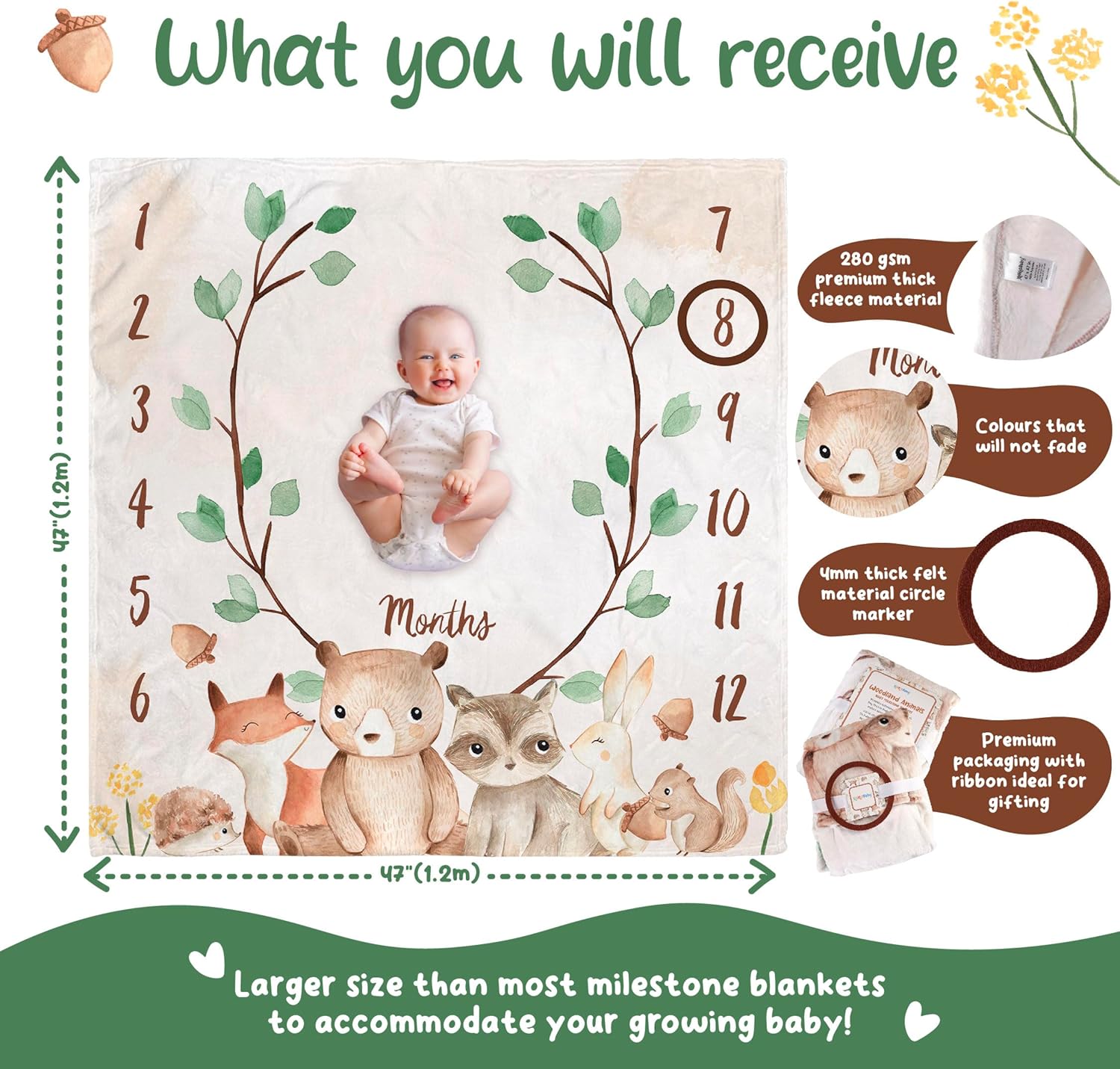 KooKooBaby Monthly Milestone Blanket 47x47