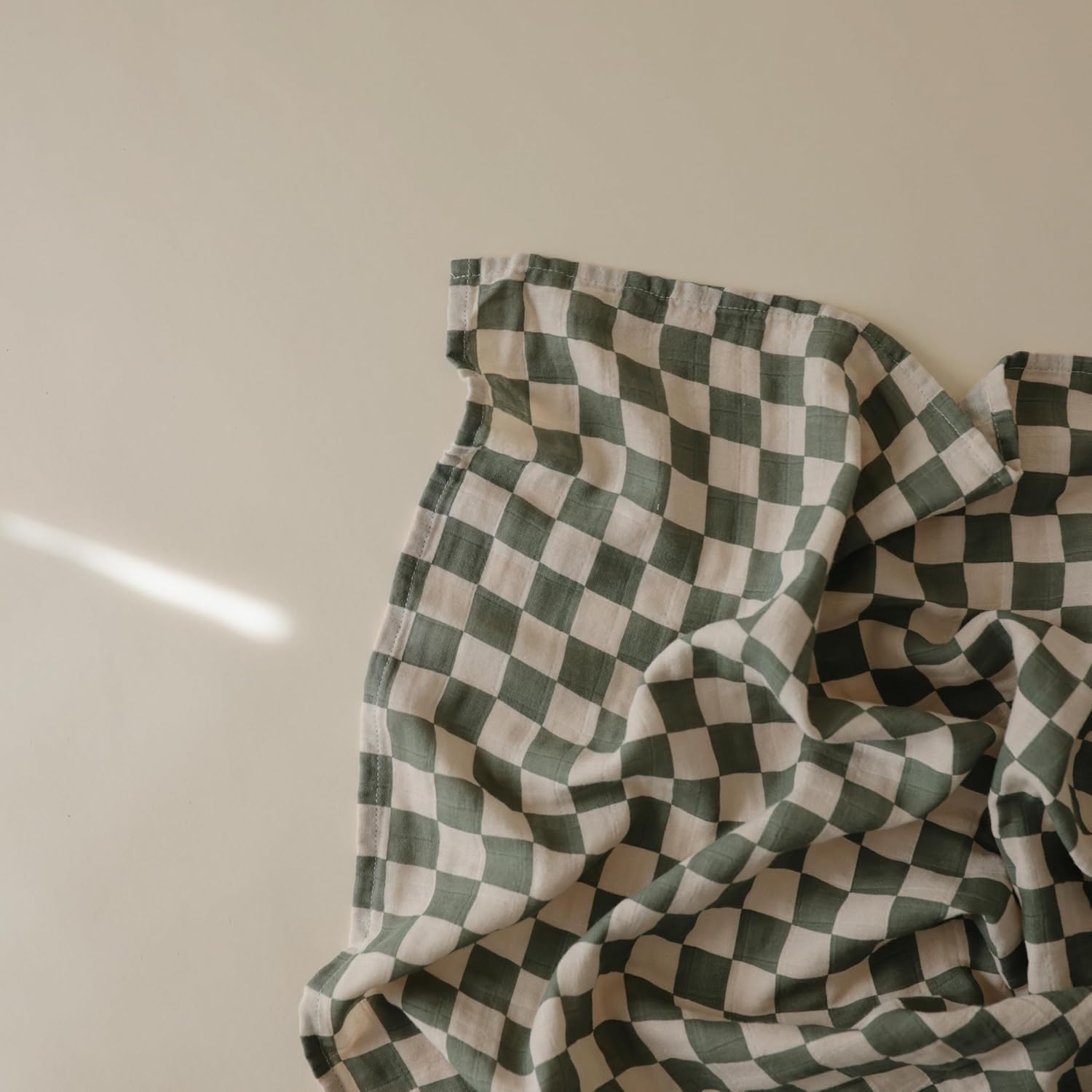 Mushie Muslin Swaddle Blanket - Olive Check 100 Organic Cotton
