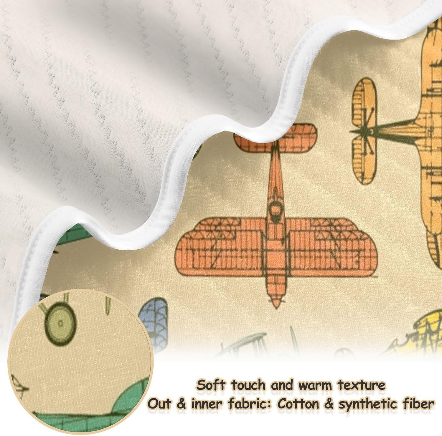 Pigsaly Vintage Airplane Baby Blanket 30x40in