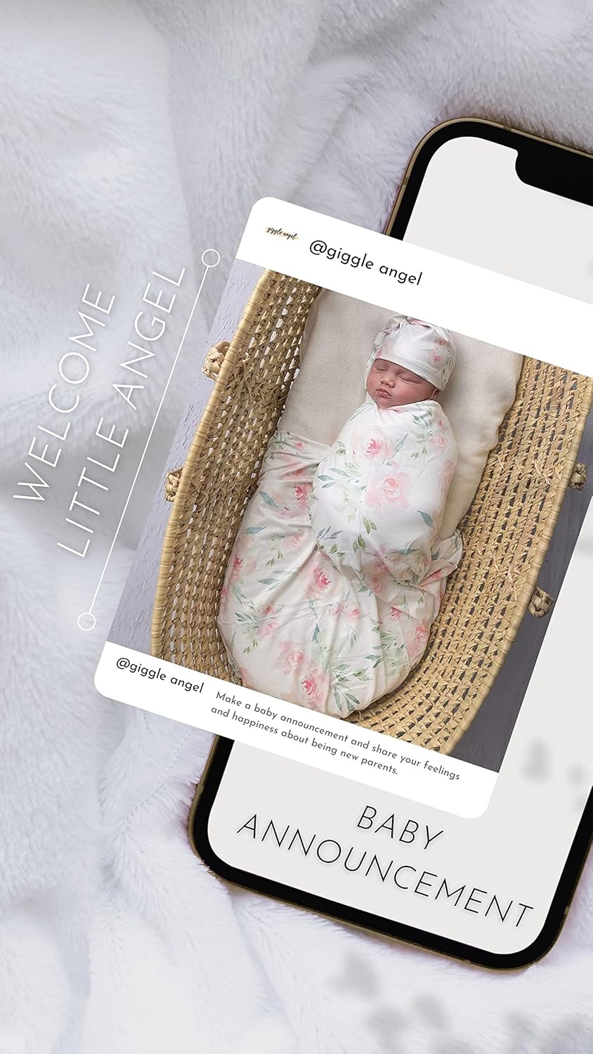 Giggle Angel Baby Girl Swaddle Blanket Set with Beanie Pink 3