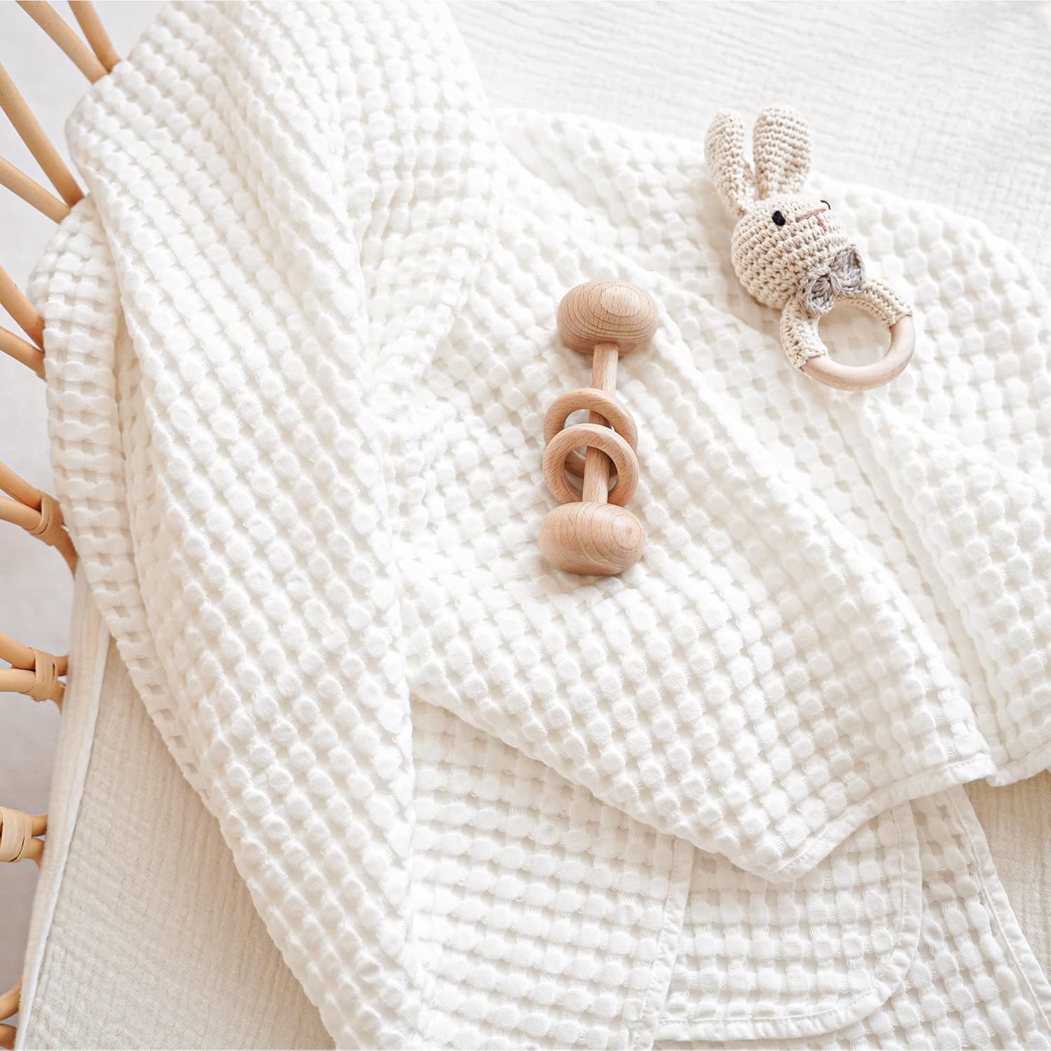 Konssy Waffle Baby Blanket - Soft Cozy Weightless Swaddle for Newborns