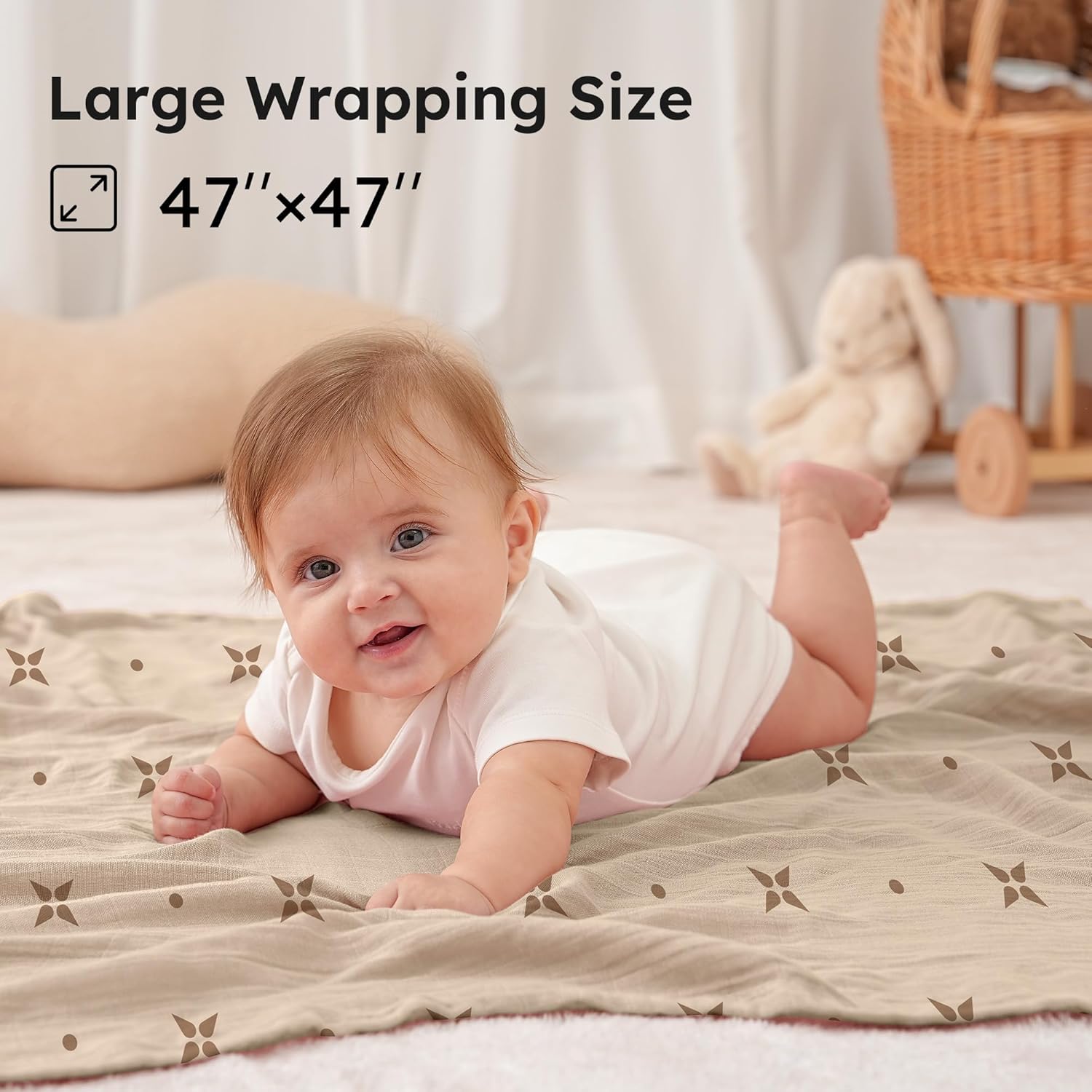 Yoofoss Muslin Swaddle Blankets 4-Pack 47x47 Baby Neutral Wrap