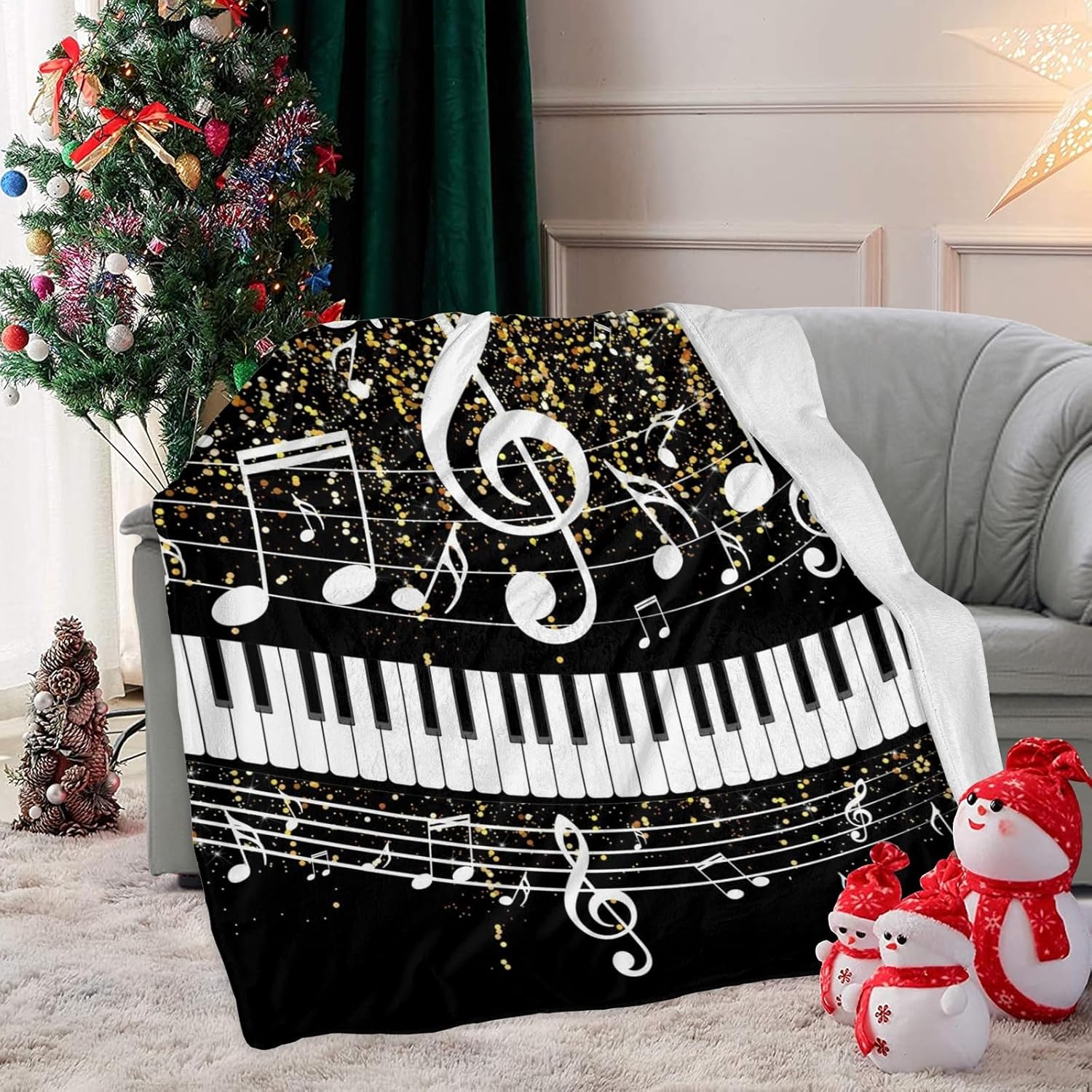 Custom Blanket with Name Music Golden Black Swaddling Blanket for Baby