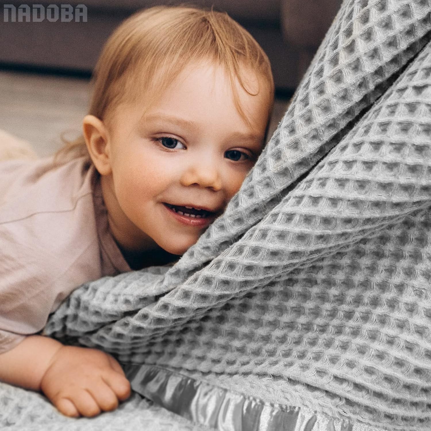 NADOBA Thermal Waffle Baby Blanket 36 x 50 with Satin Trim