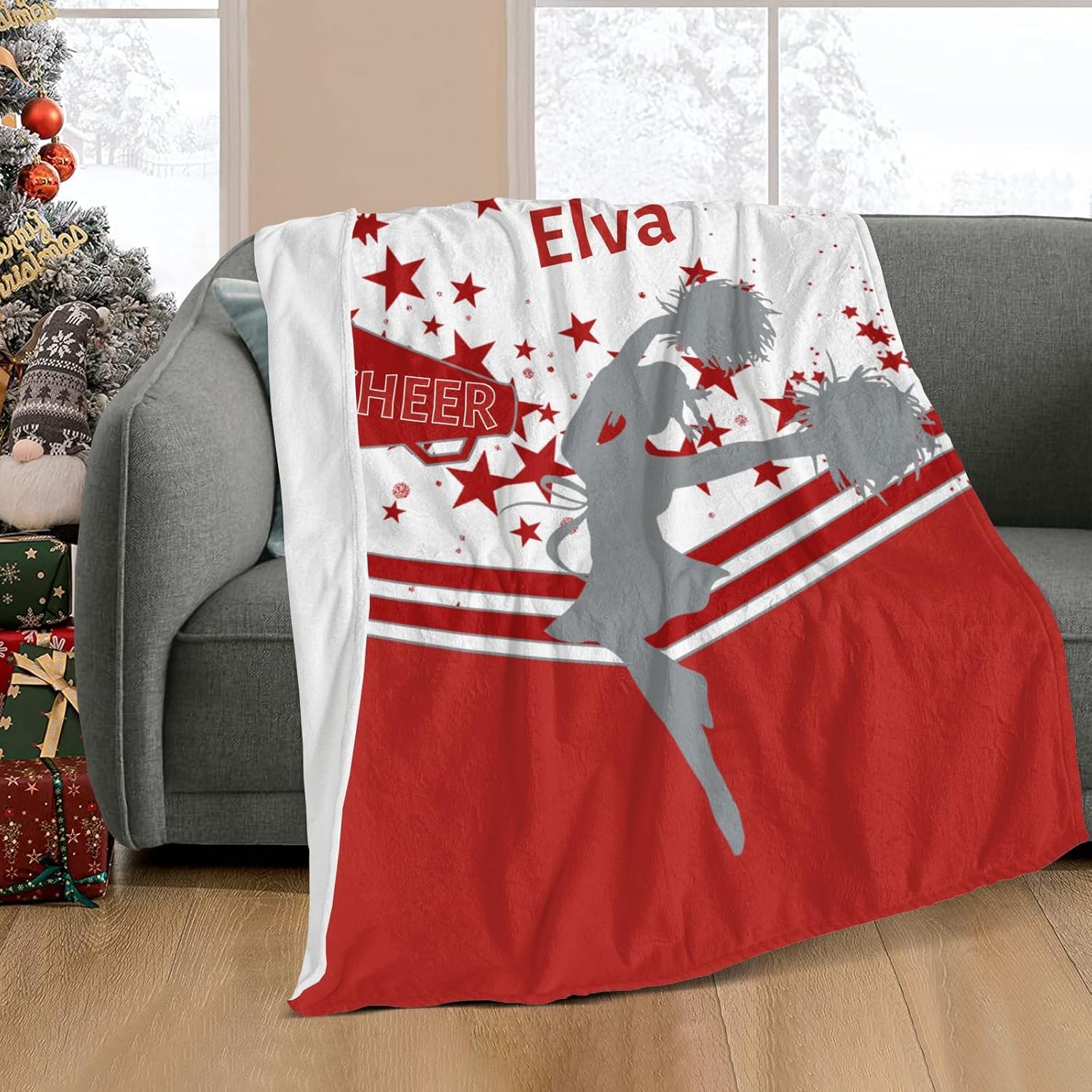 Custom Blanket with Name Text Cheer Star Red 30X40inch Swaddling Blanket