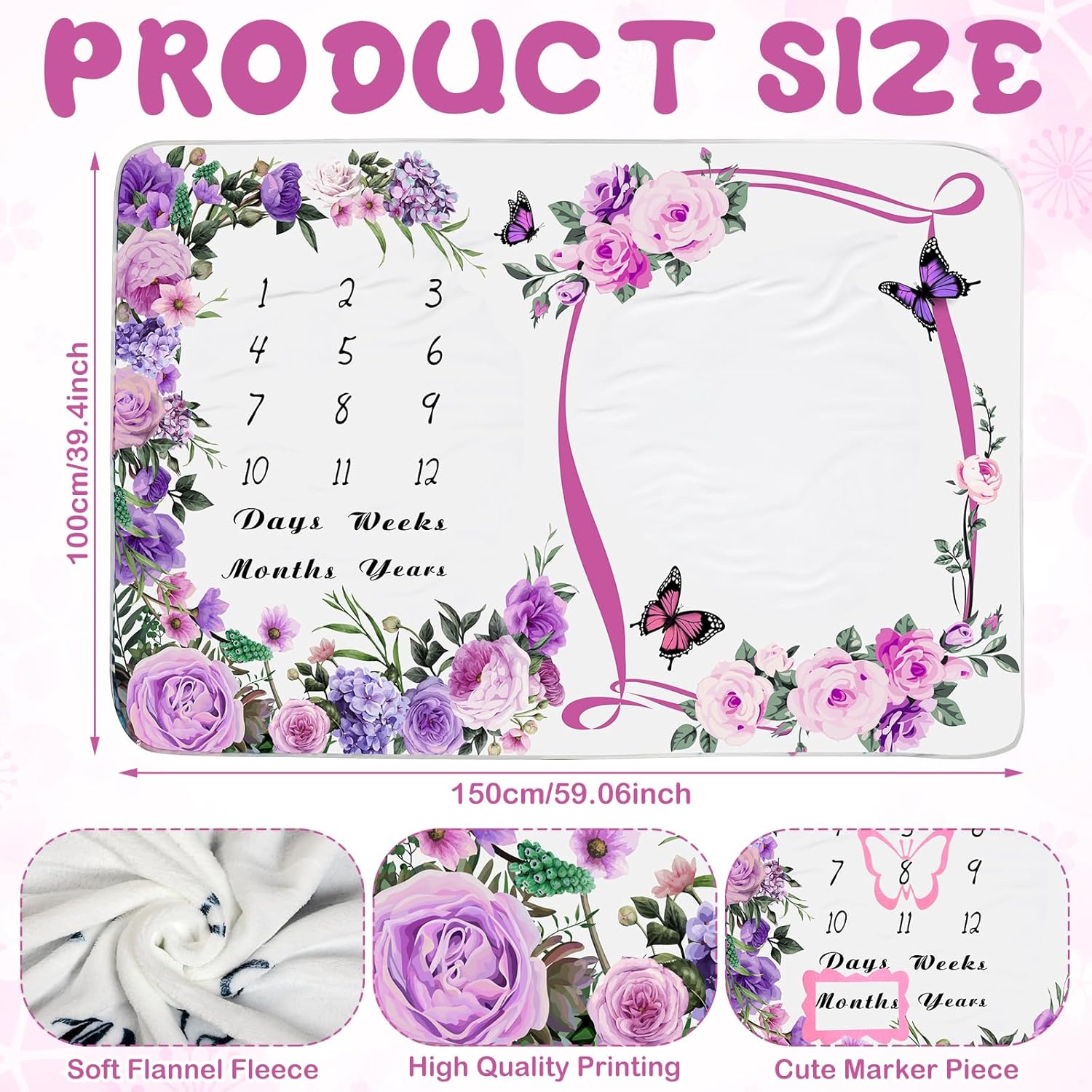 Chumia Baby Milestone Blanket with Floral Butterfly Frame