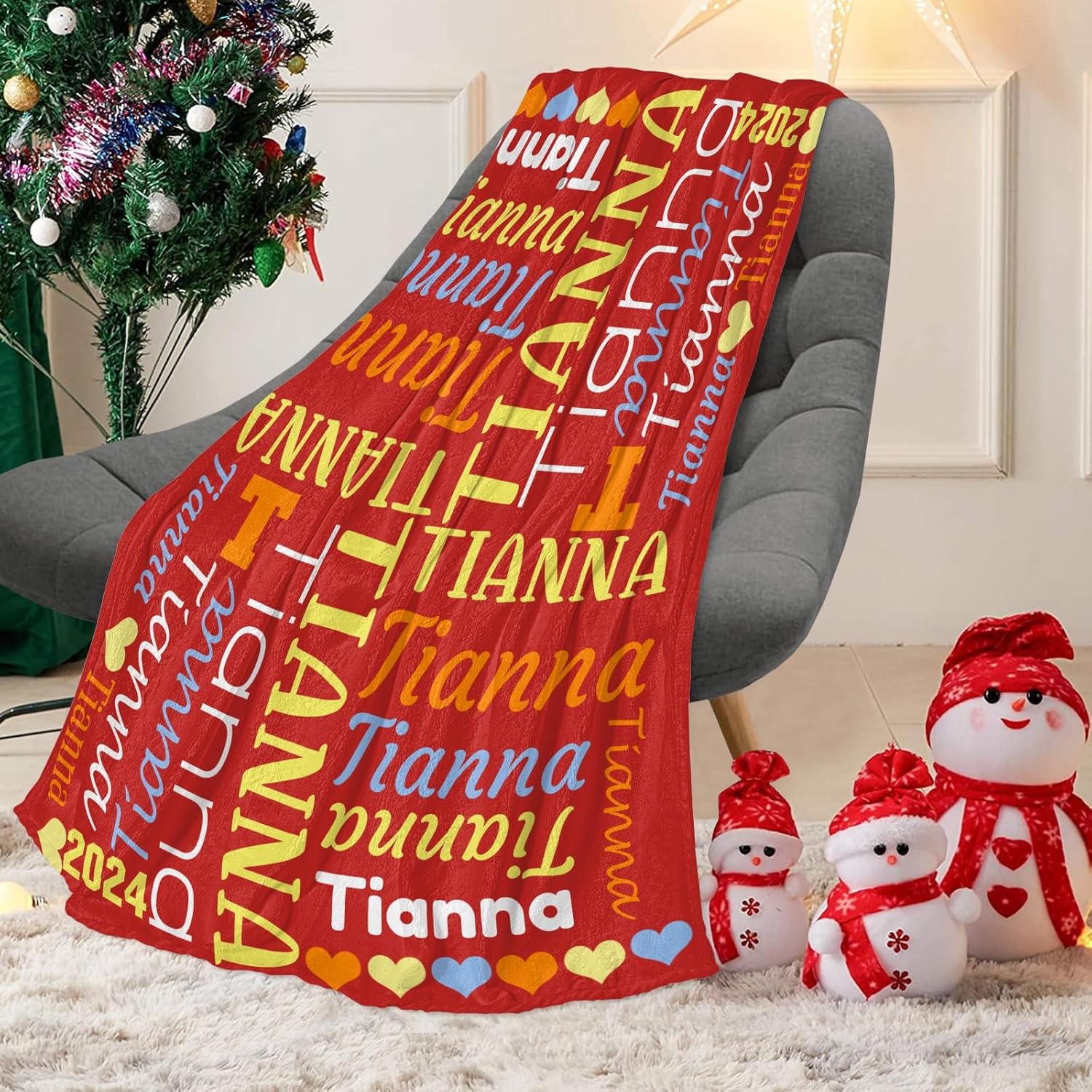 Custom Blanket with Name Text Personalized Swaddling Blanket for Baby
