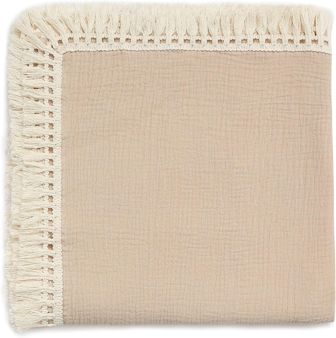 Insular Cotton Muslin Baby Blanket with Tassel 47x40 Khaki