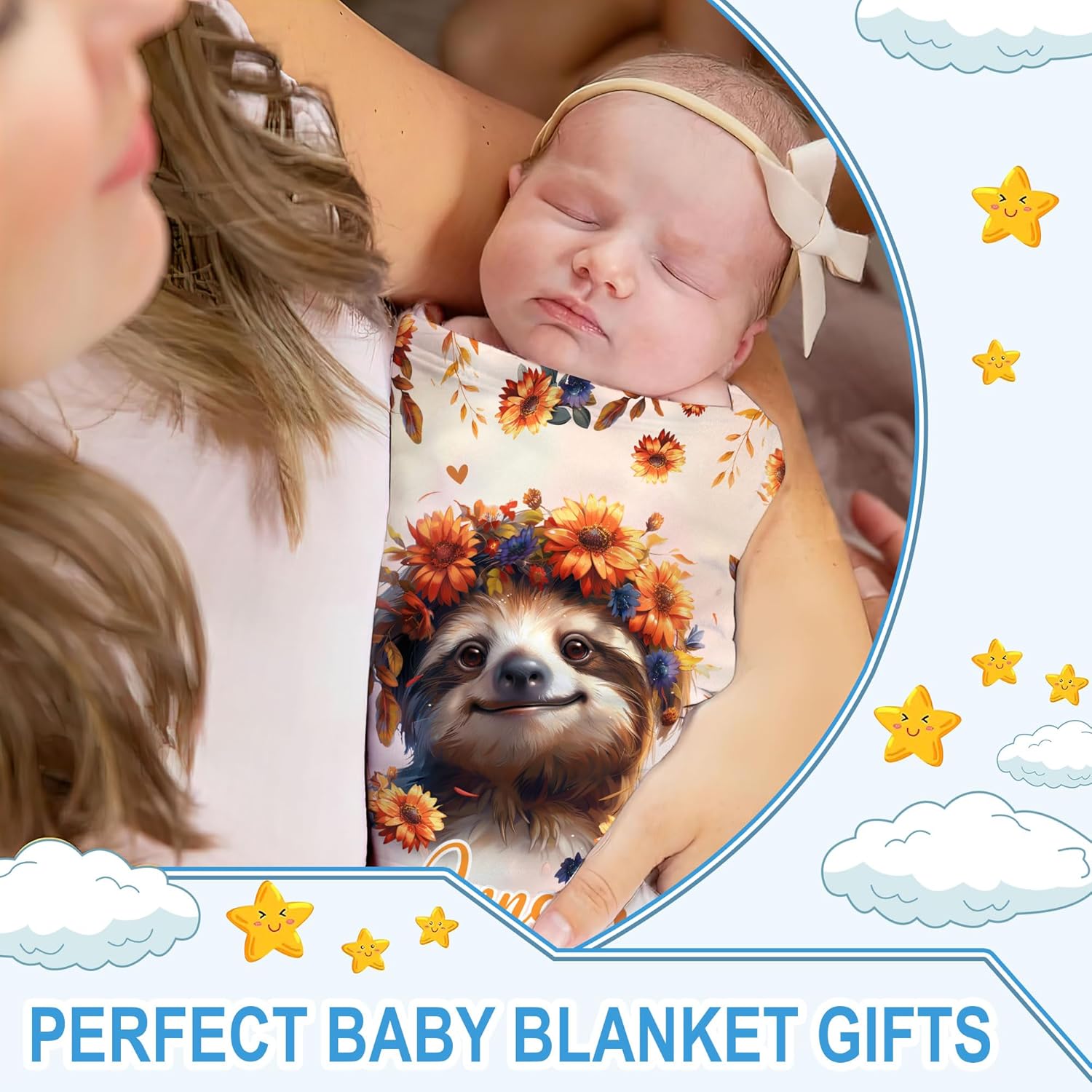 Hyturtle Personalized Sloth Baby Blanket with Custom Name