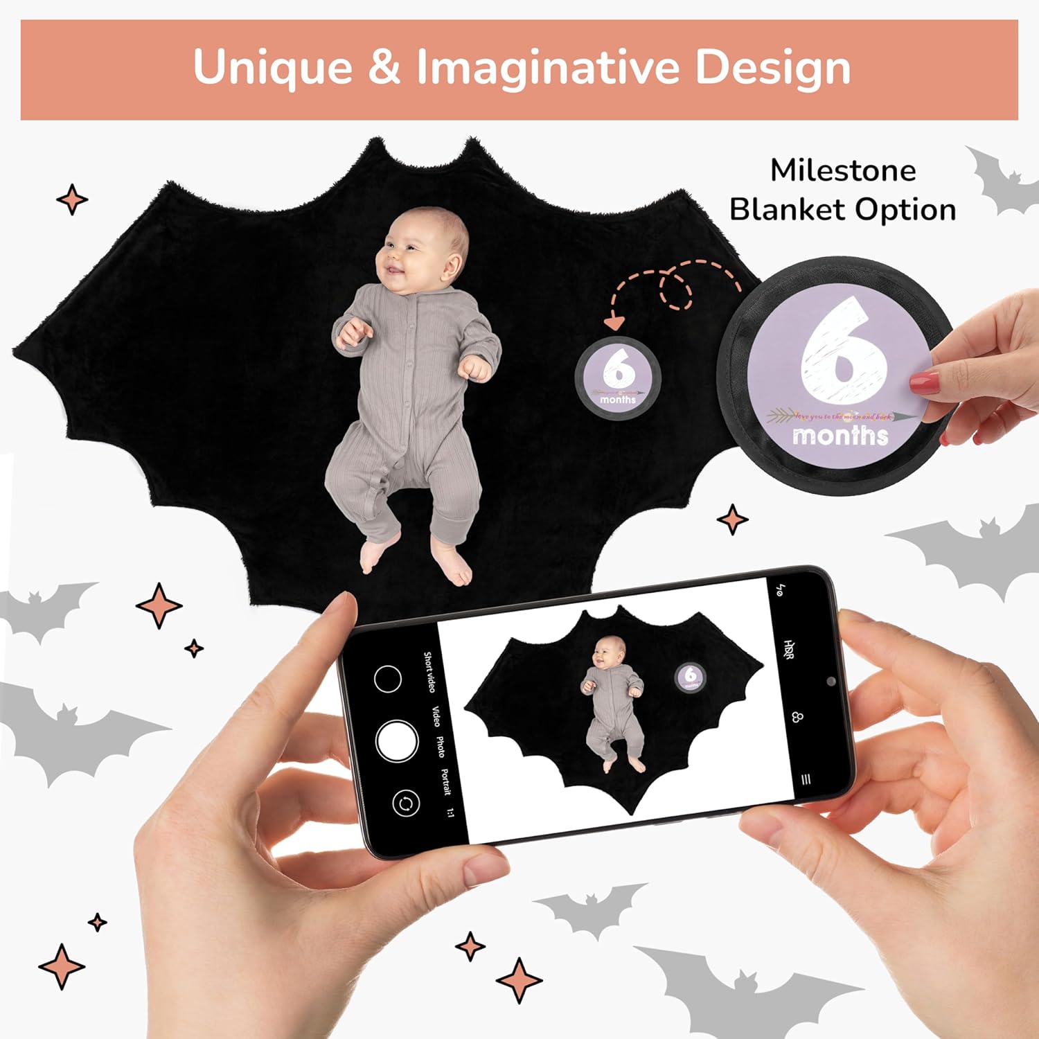 Bumba Kids Bat Blanket with Halloween Milestone Option