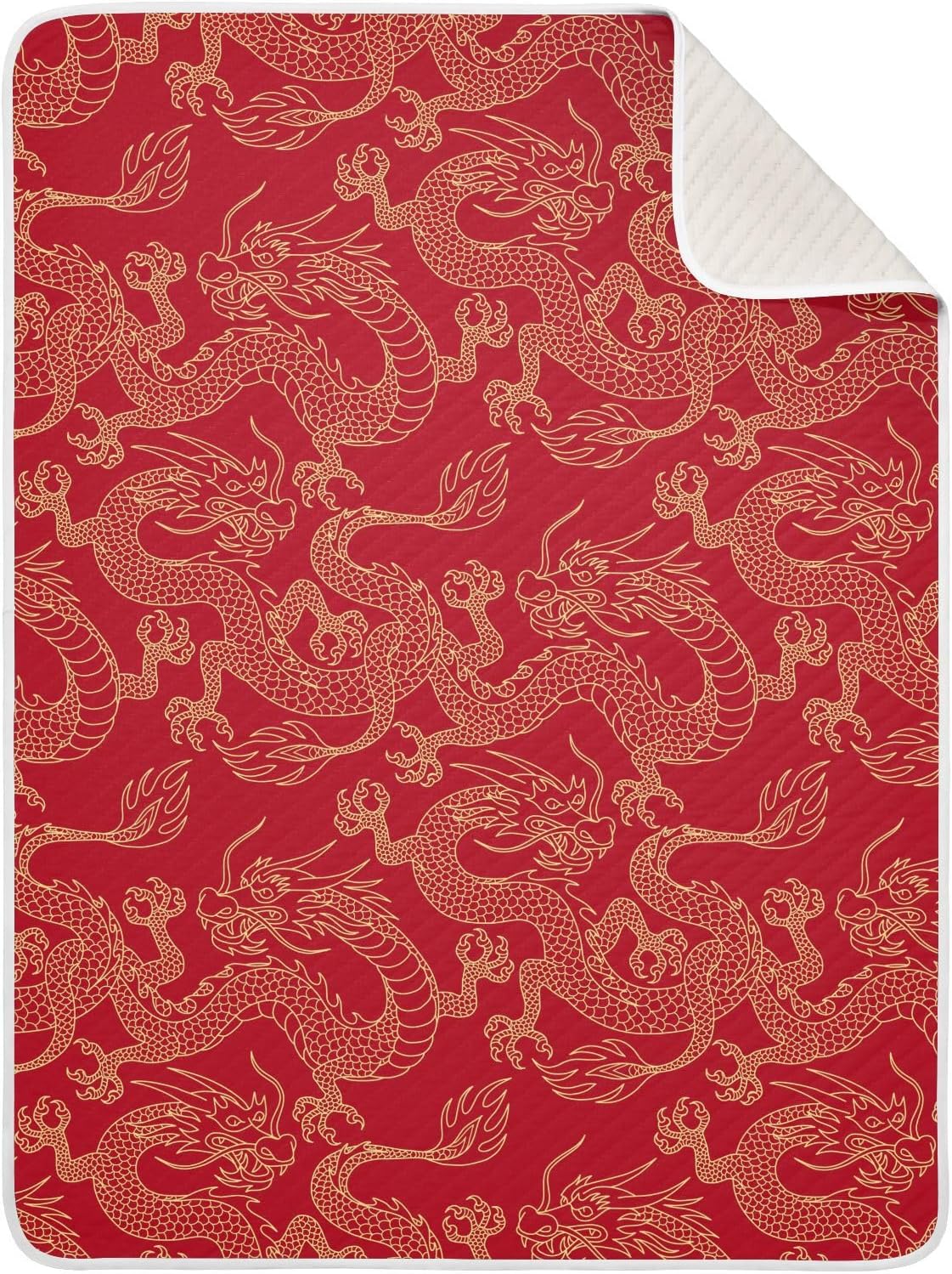 KJIZMO Cotton Baby Blanket with Golden Dragon Print 30x40