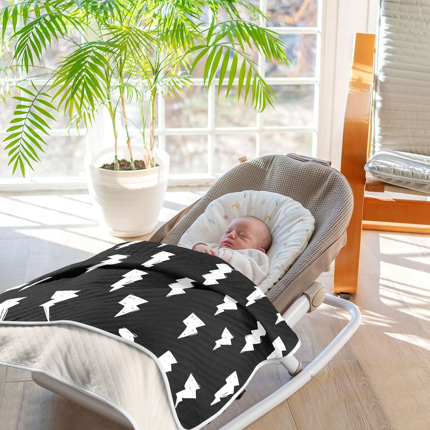 KICPOAY Doodle White Lightning Bolt Swaddle Blanket for Newborns