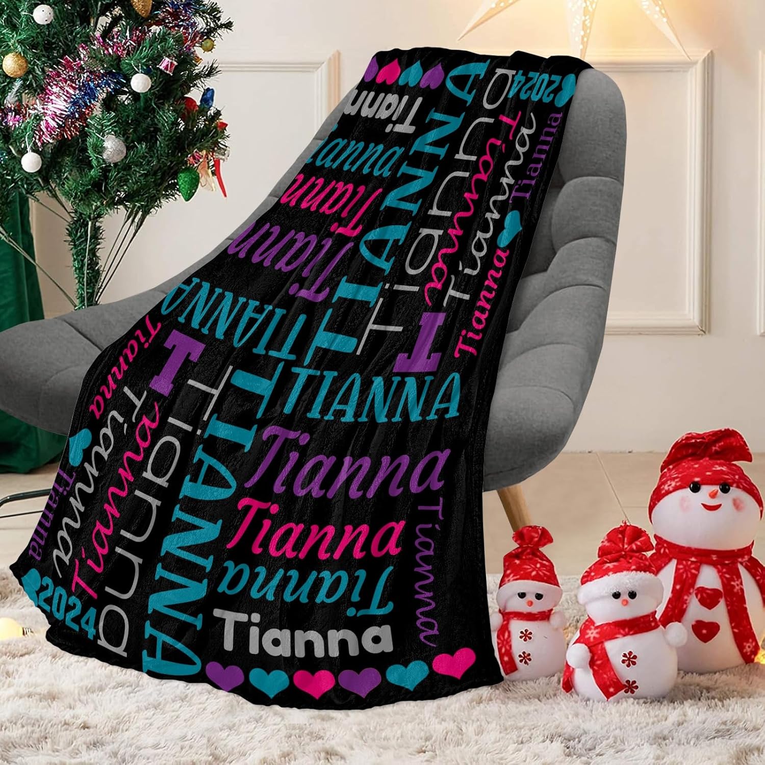 Custom Blanket with Name Text Soft Cozy Swaddling Blanket for Baby