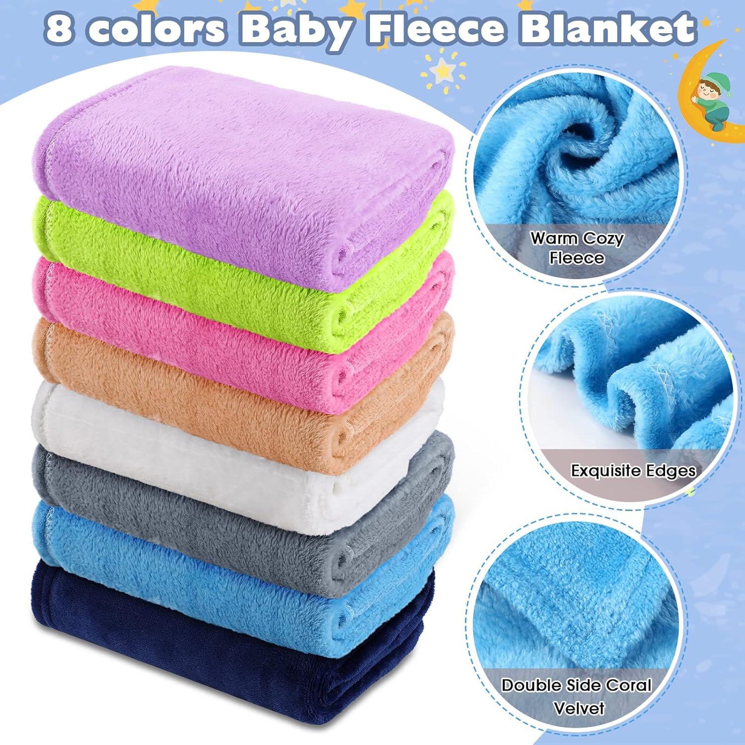 8 Pcs Fuzzy Plush Baby Blankets for Crib and Stroller