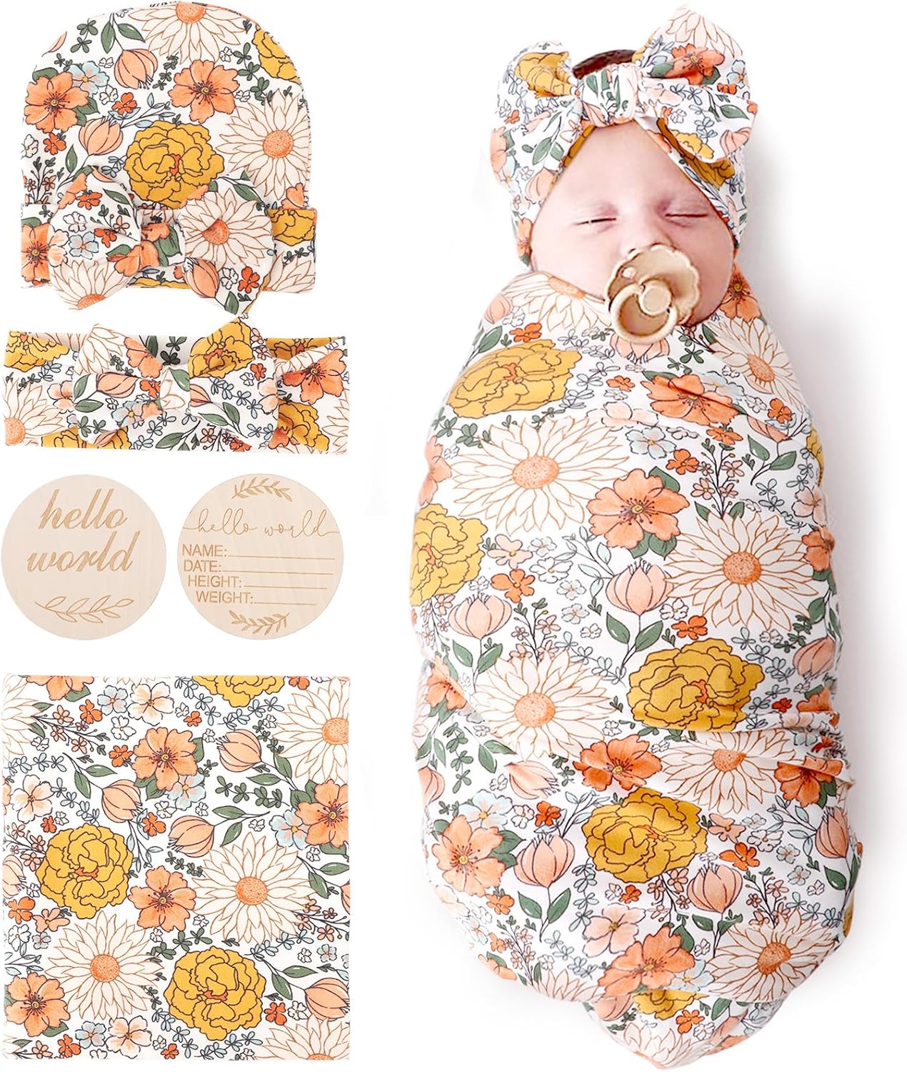 DRESHOW BQUBO Floral Swaddling Blanket Set for Newborns