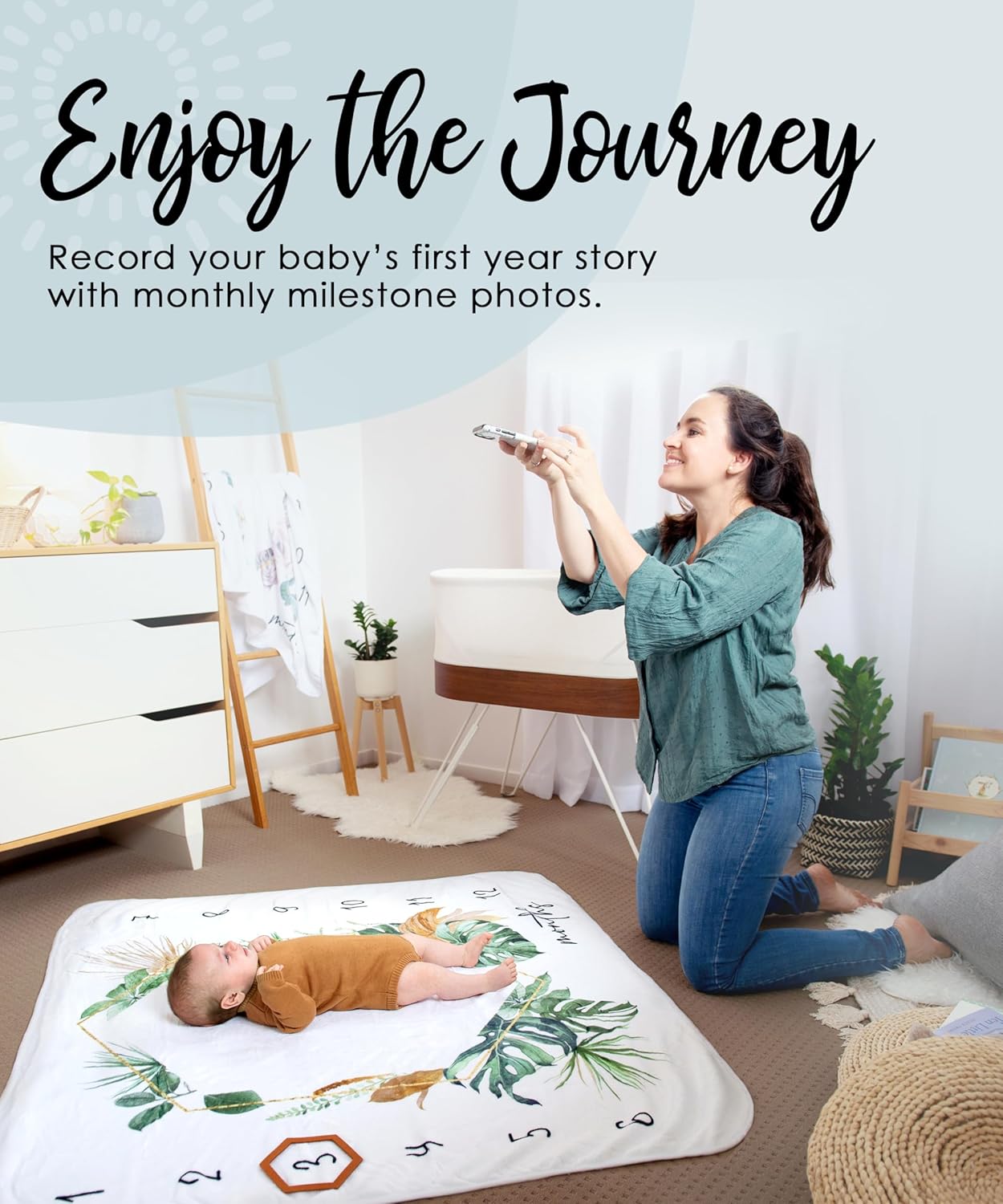 Calloo Baby Milestone Blanket - 46x46 Inches Monthly Growth Photo Prop
