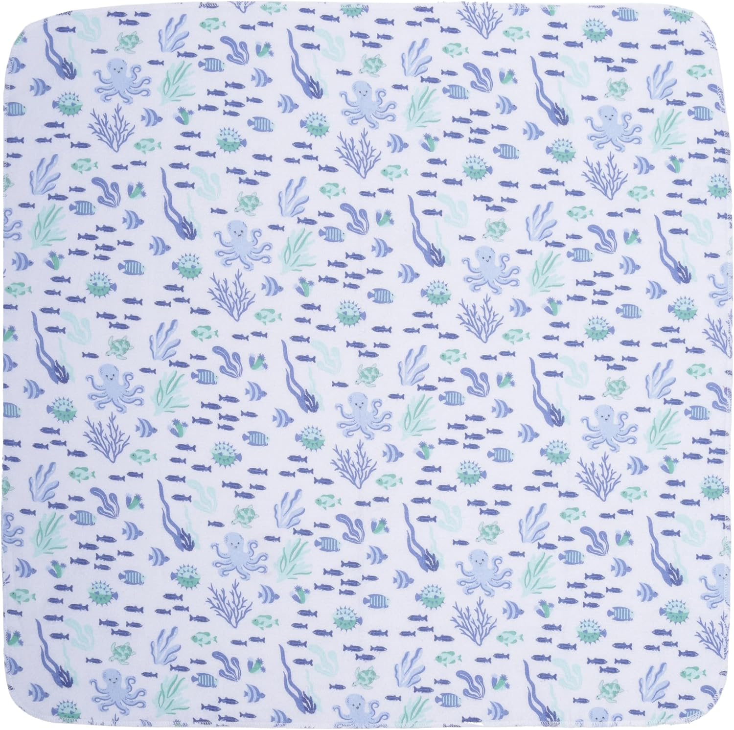 Everyday Kids 4 Pack Baby Blue Flannel Blankets with Ocean Animals