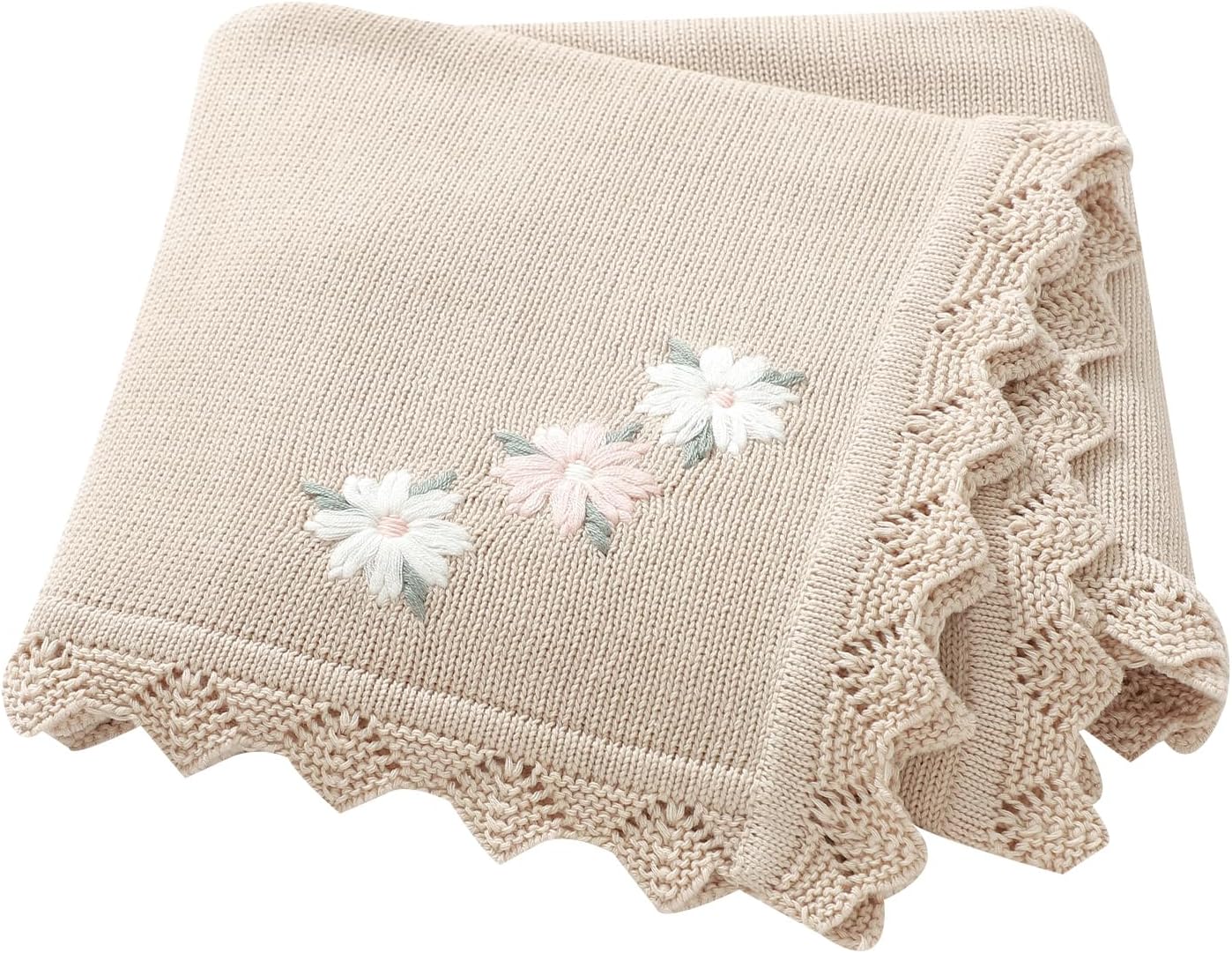 LAWKUL Beige Floral Swaddling Blanket 40x30 Infant Blanket