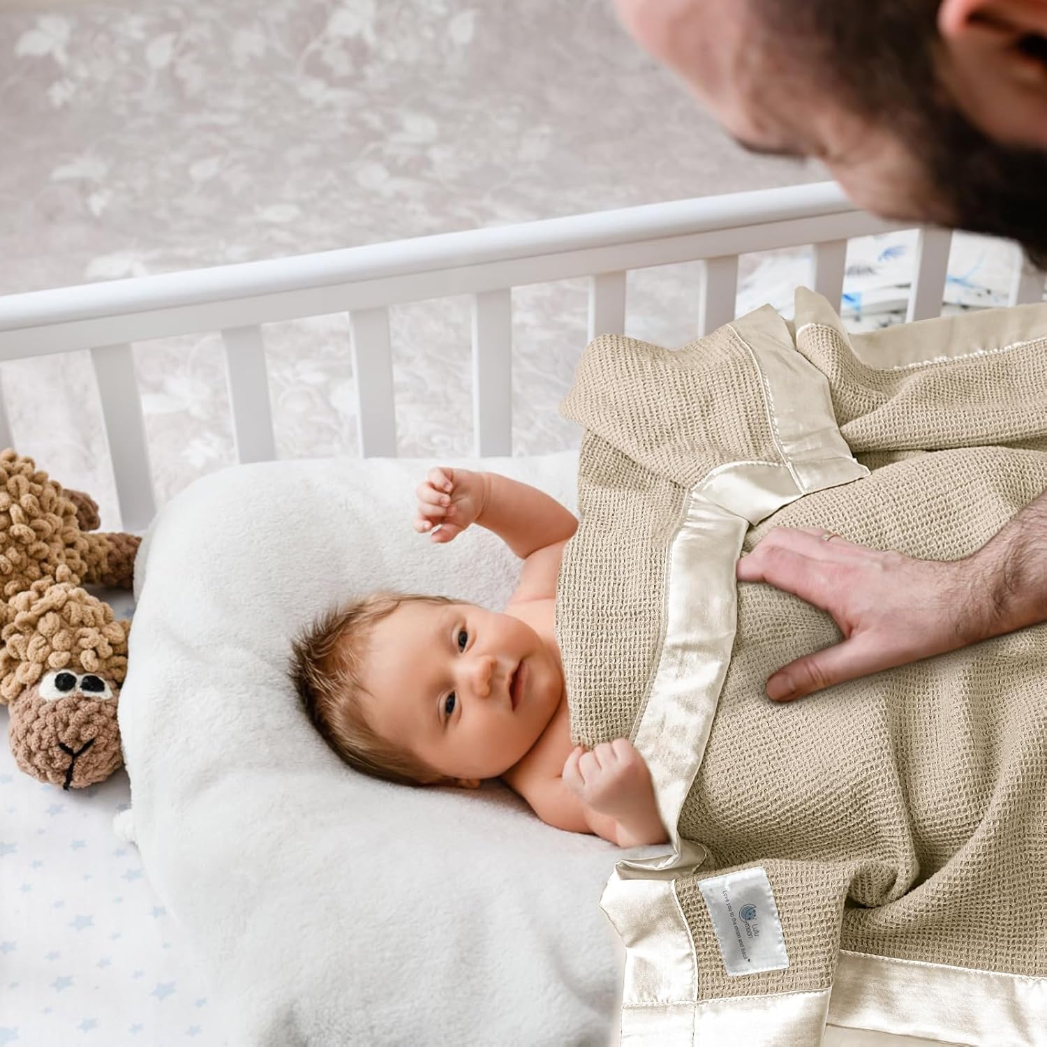 Lulumoon Waffle Swaddle Blanket with Satin Trim
