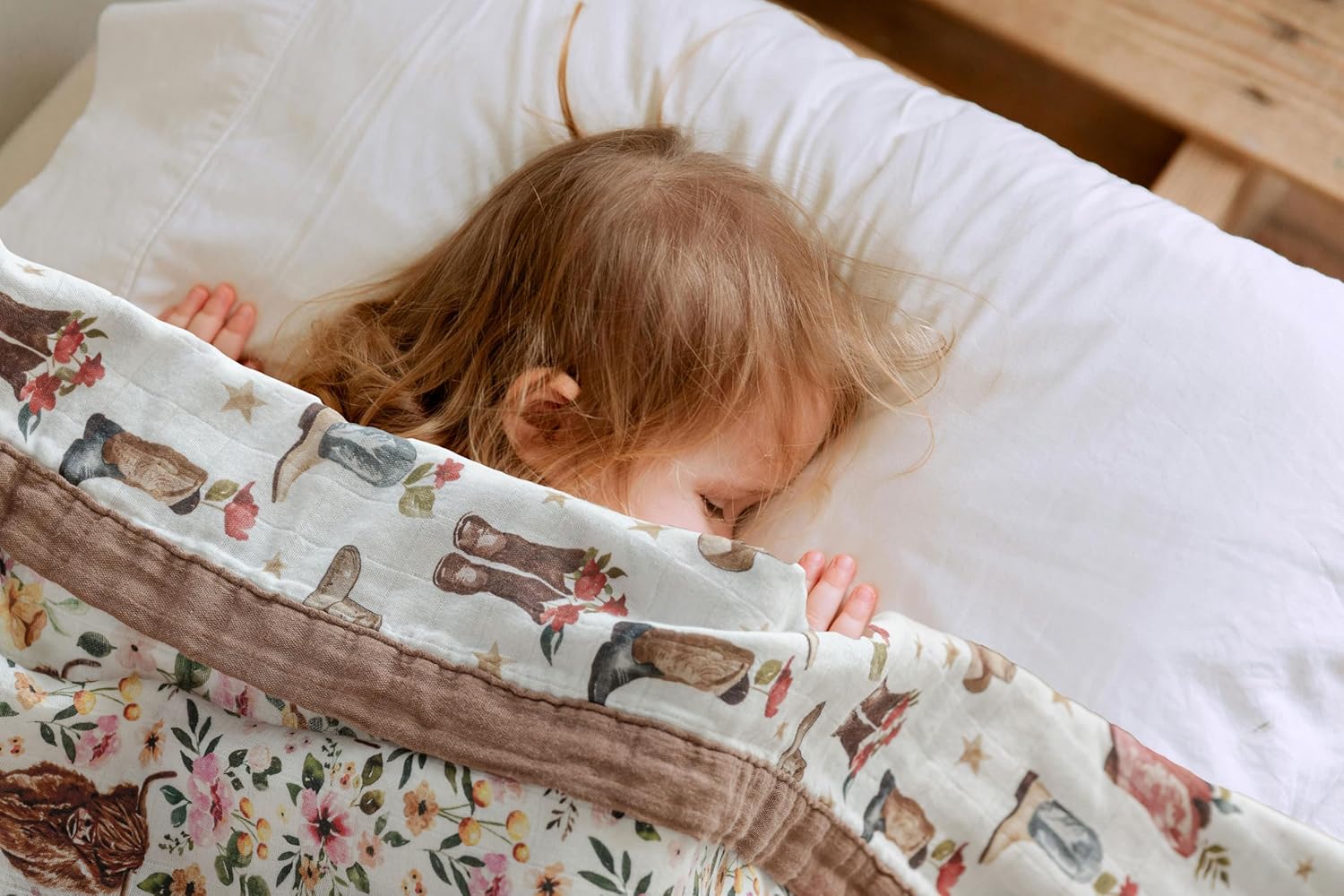 Little Jump Cowgirl Floral Highland Cow Muslin Blanket - 47 x 47