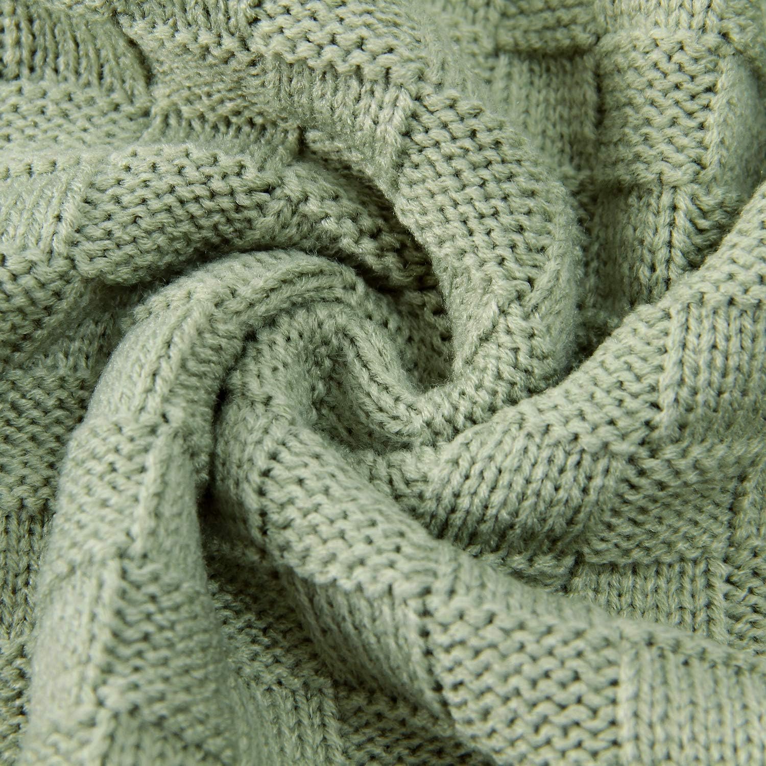 LAWKUL Cable Knitted Baby Blanket Soft Sage Green 40x30