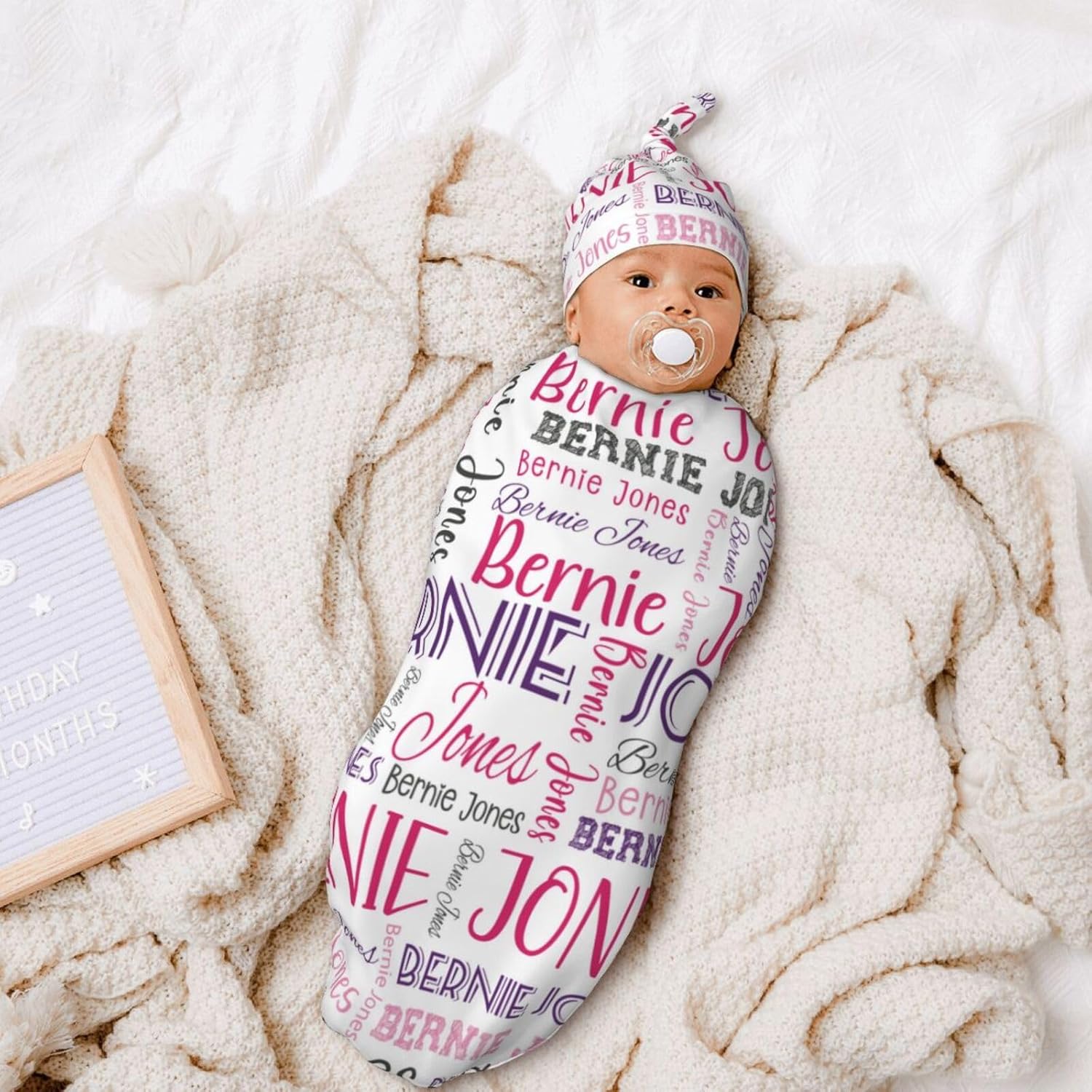 Personalized Baby Swaddle Set with Name Hat