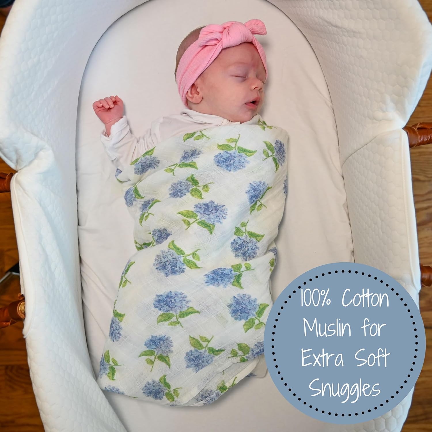 LollyBanks Hydrangea Print Swaddle Blanket 47x47 Inches