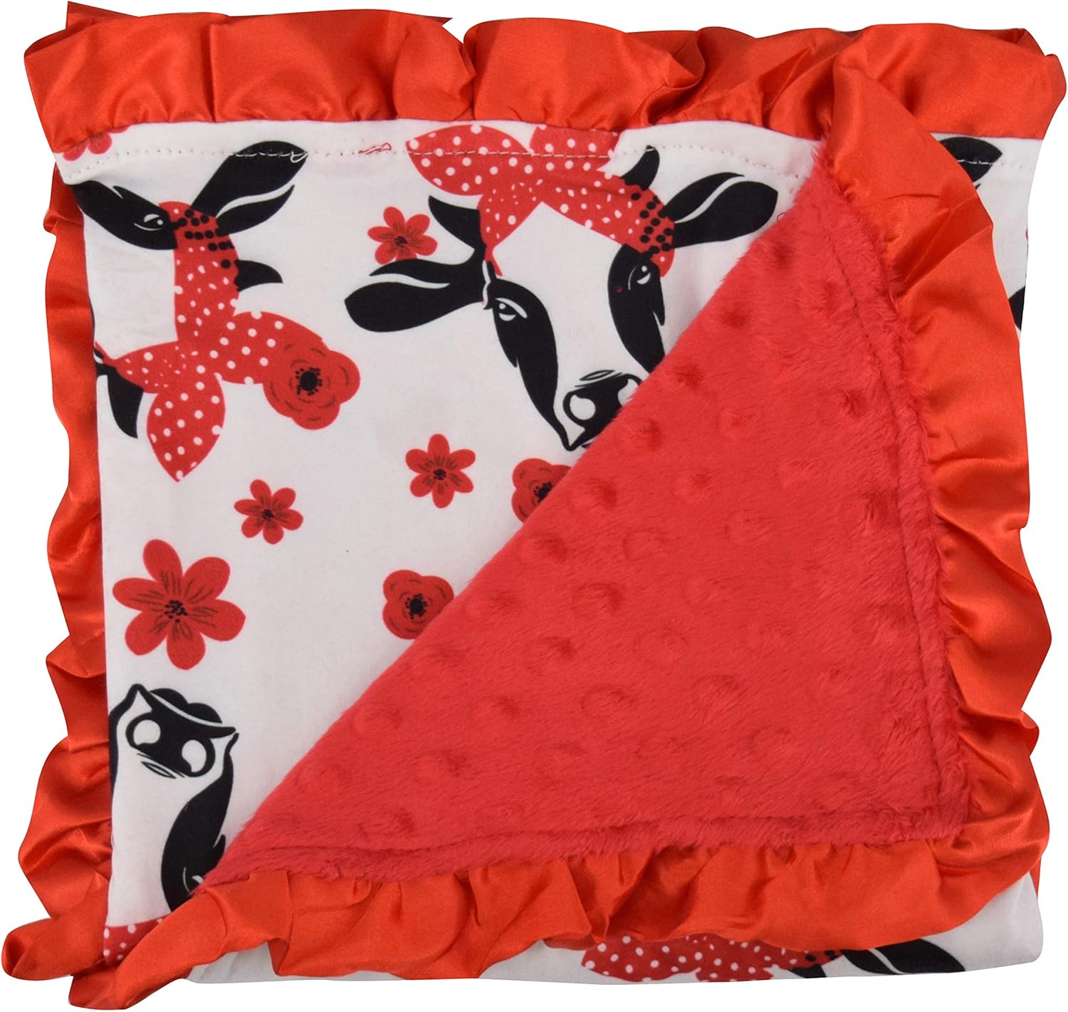 Unique Baby Soft Newborn Blanket with Satin Trim Red Cow 1
