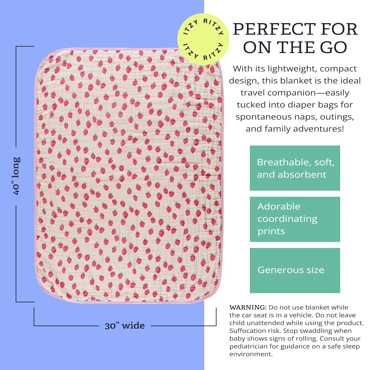 Itzy Ritzy Baby Blanket - Soft Cotton Muslin 30x40