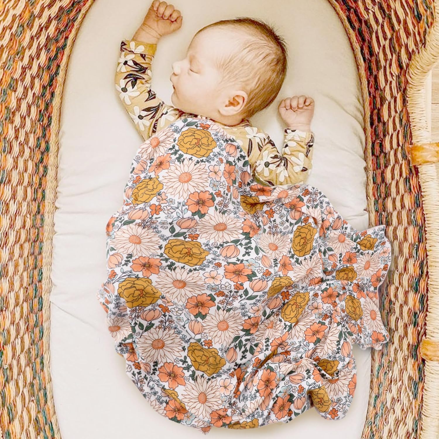 DRESHOW BQUBO Floral Swaddling Blanket Set for Newborns