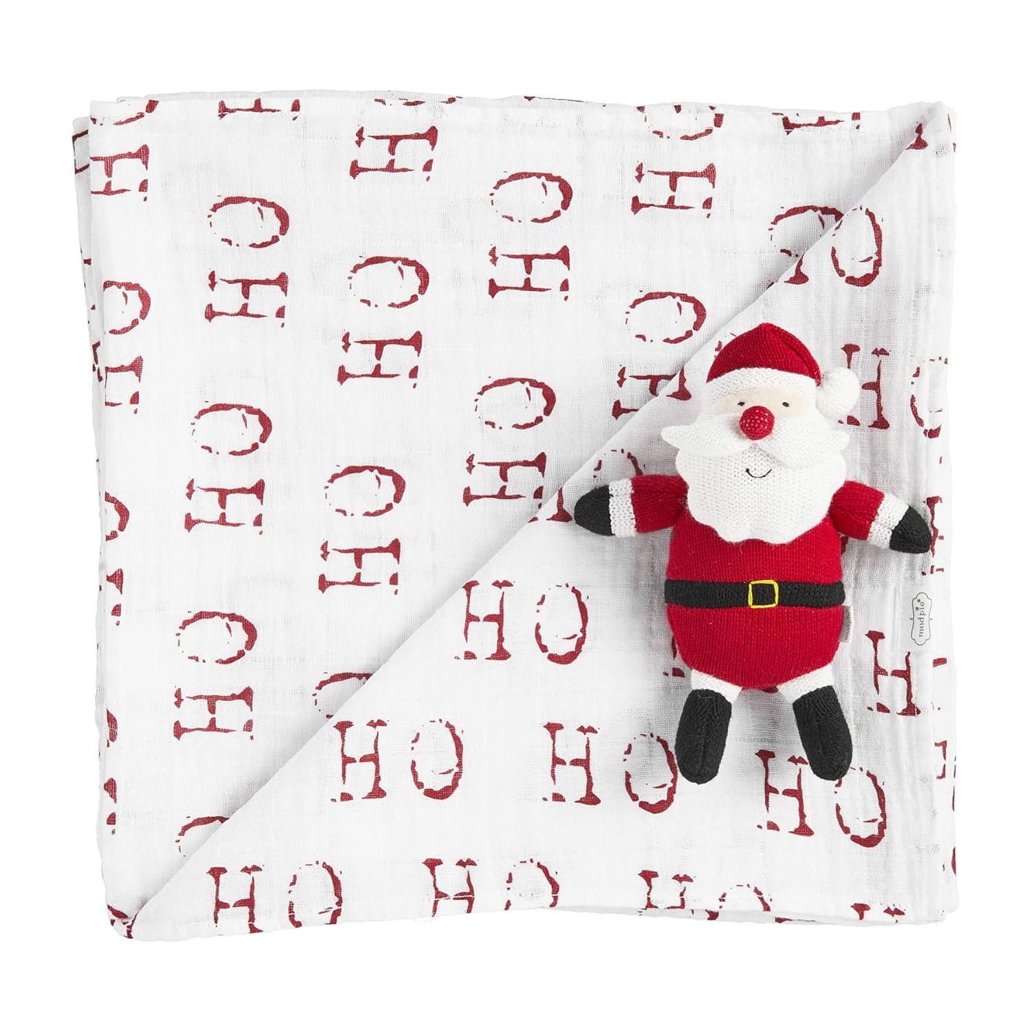Mud Pie Santa Muslin Swaddle and Rattle Set