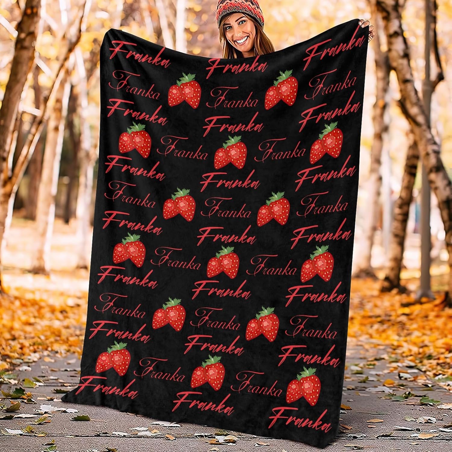 Custom Blanket with Name Text Red Strawberry Style 30x40inch