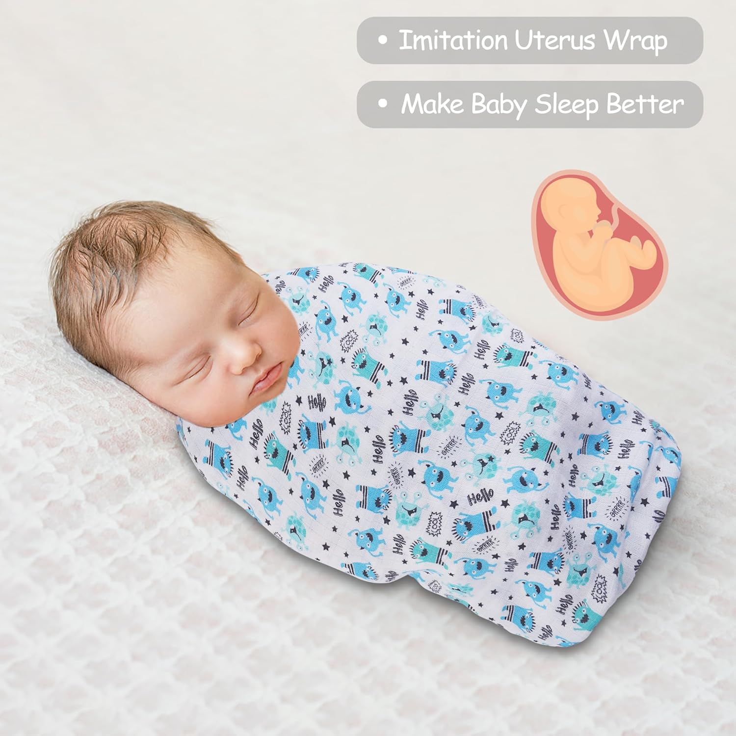 Lasoftan Swaddle Blanket 36 x 40 Inches 2 Pcs for Newborns