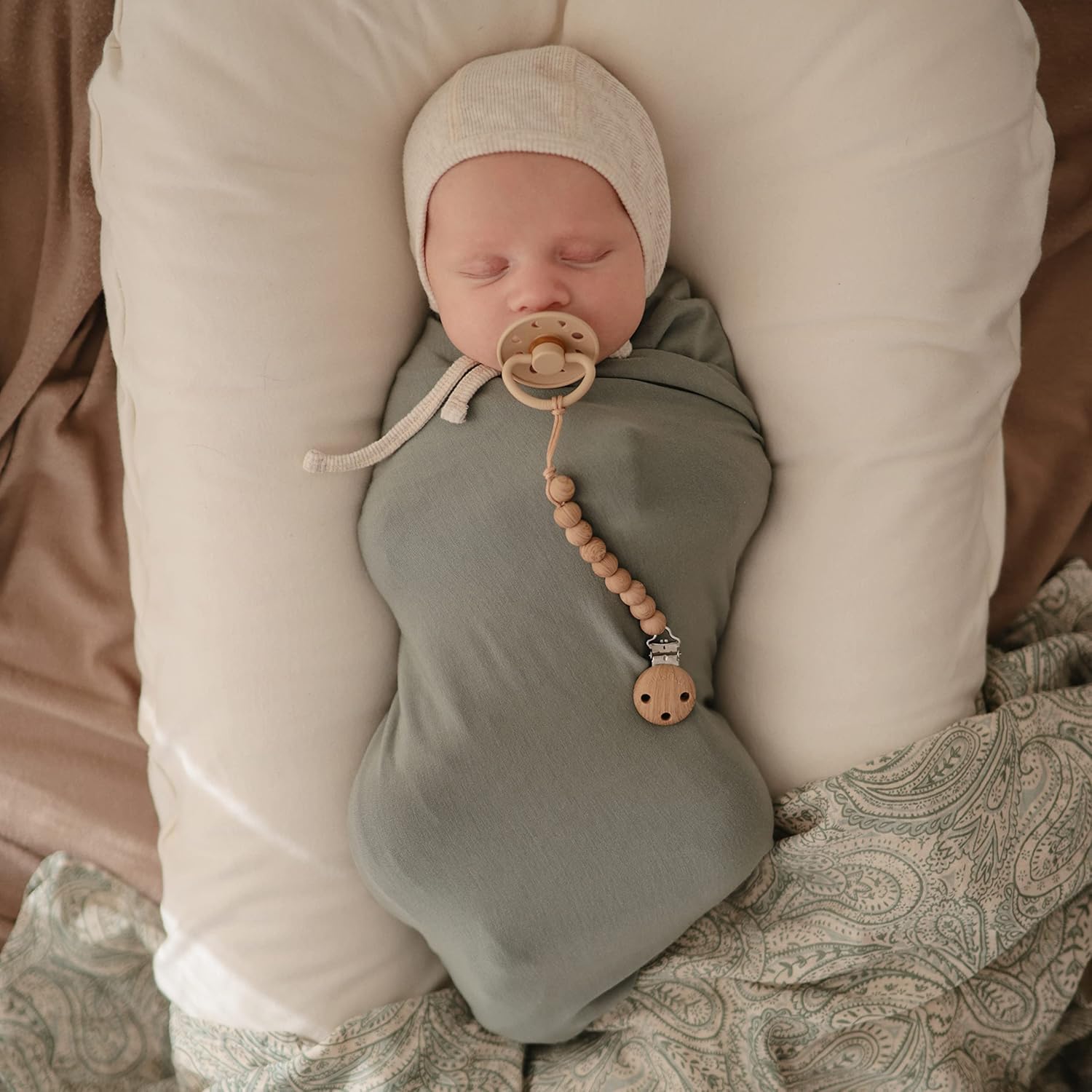 Mushie Stretchy Baby Swaddle Blanket - Dried Thyme