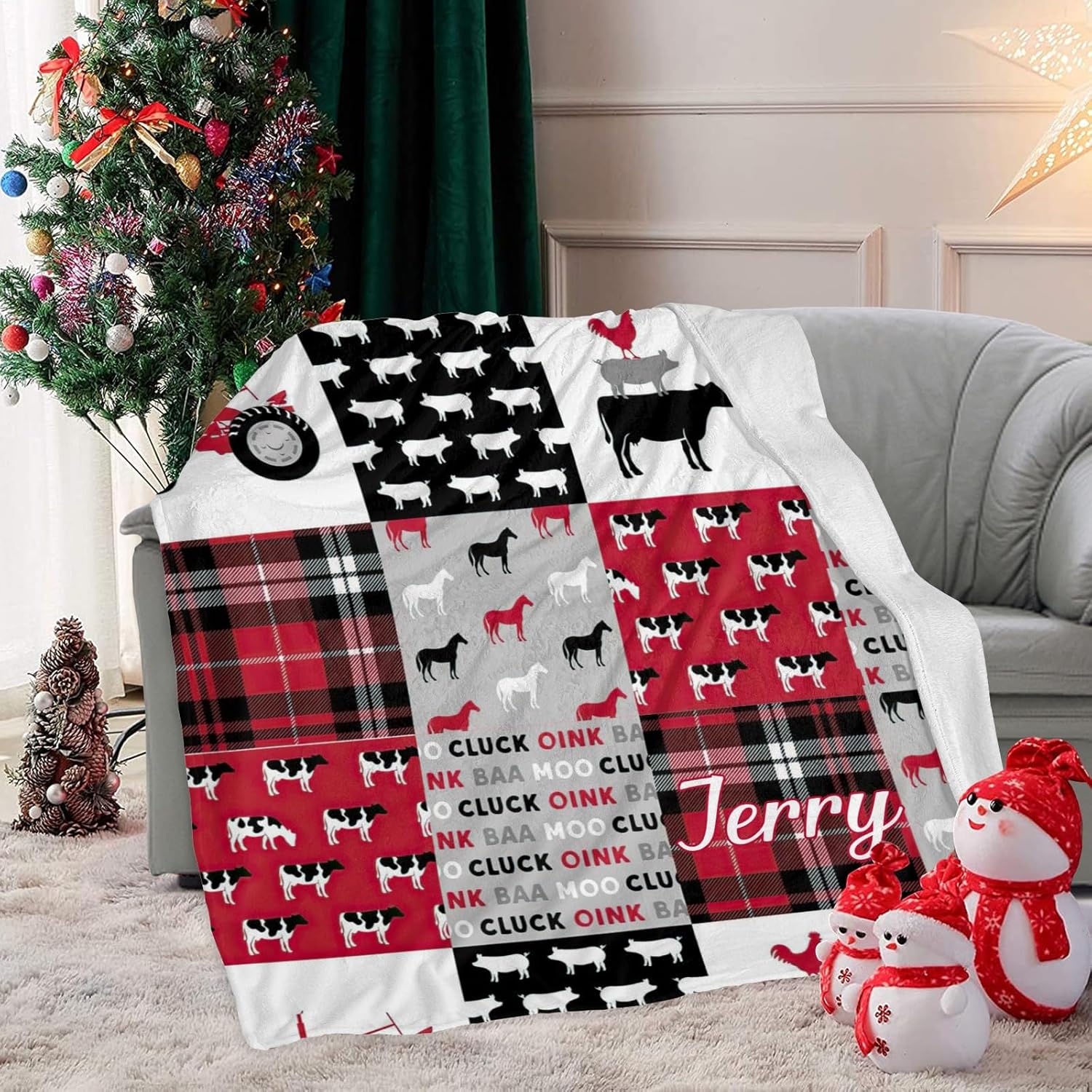 Custom Blanket with Name Farm Life Tractor Patchwork Swaddling Blanket 30X40inch