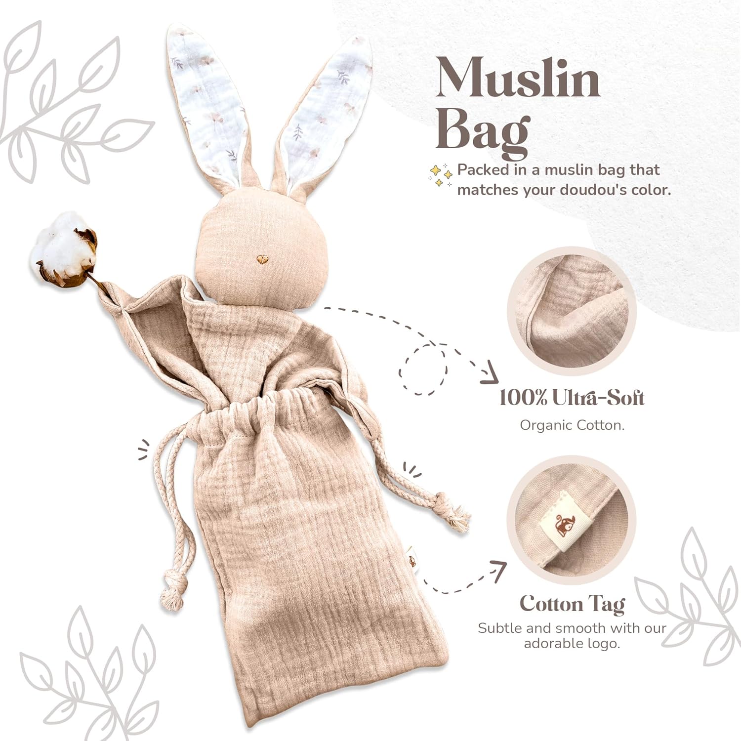 Mikito Organic Cotton Baby Muslin Lovey Bunny
