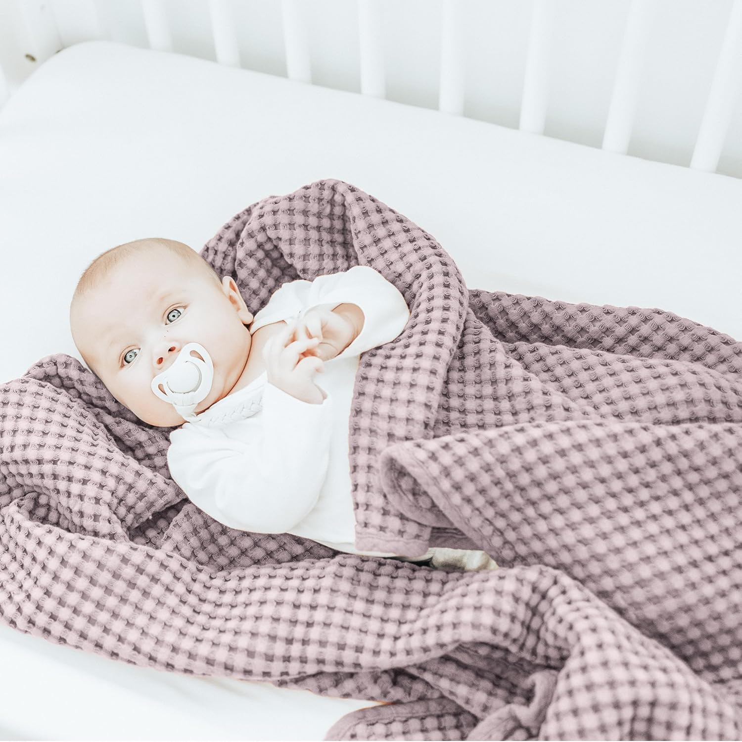 Konssy Waffle Baby Blanket - Soft Cozy Nursery Swaddle for Boys Girls