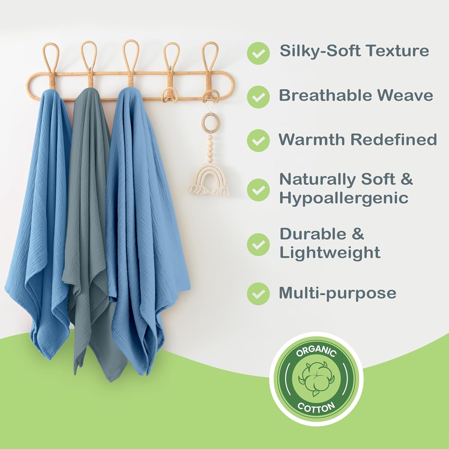 Infancie Organic Cotton Muslin Baby Blanket - 47x47 Inch