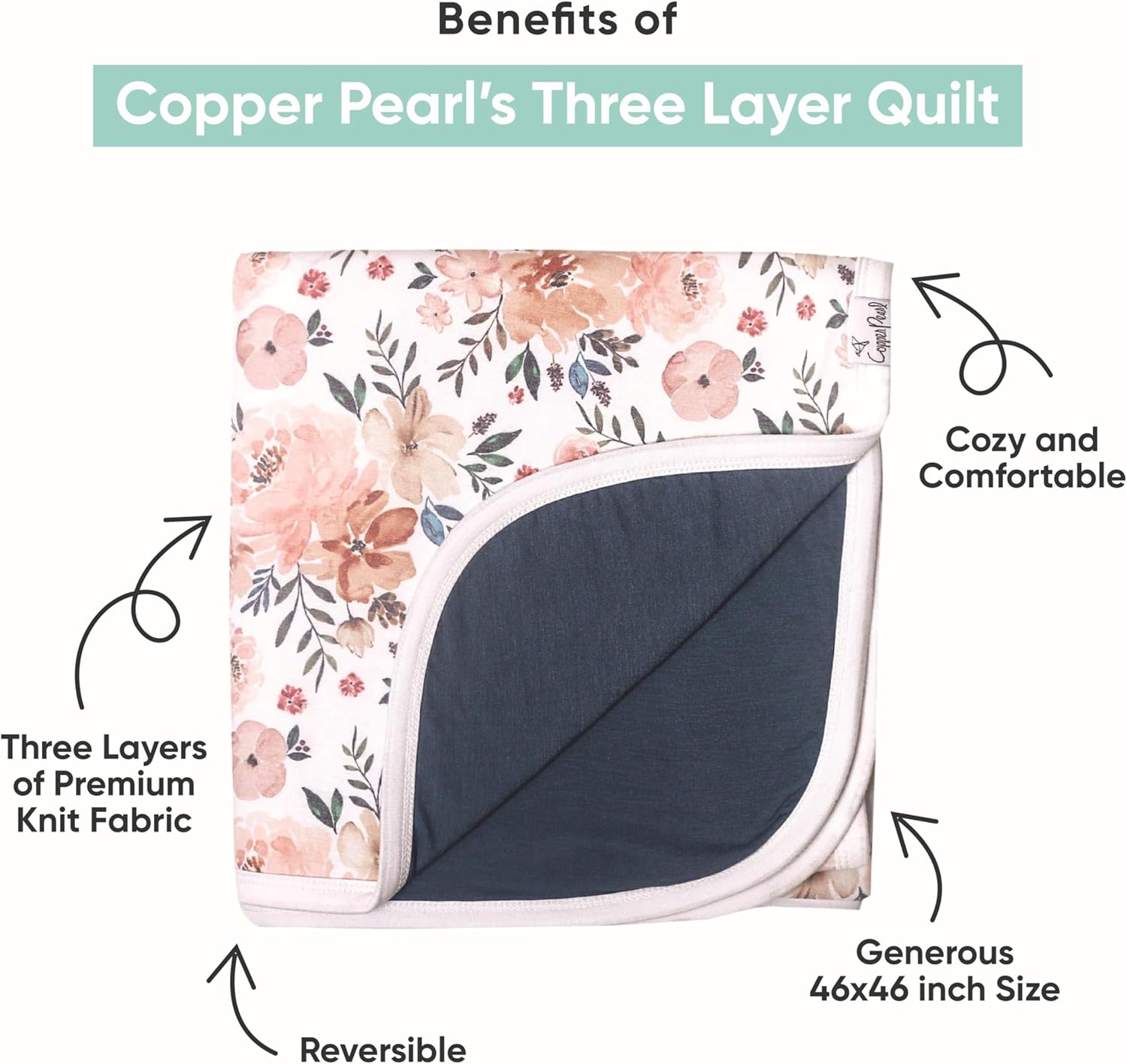 Copper Pearl Zella Three-Layer Baby Blanket - 46x46 Soft Breathable