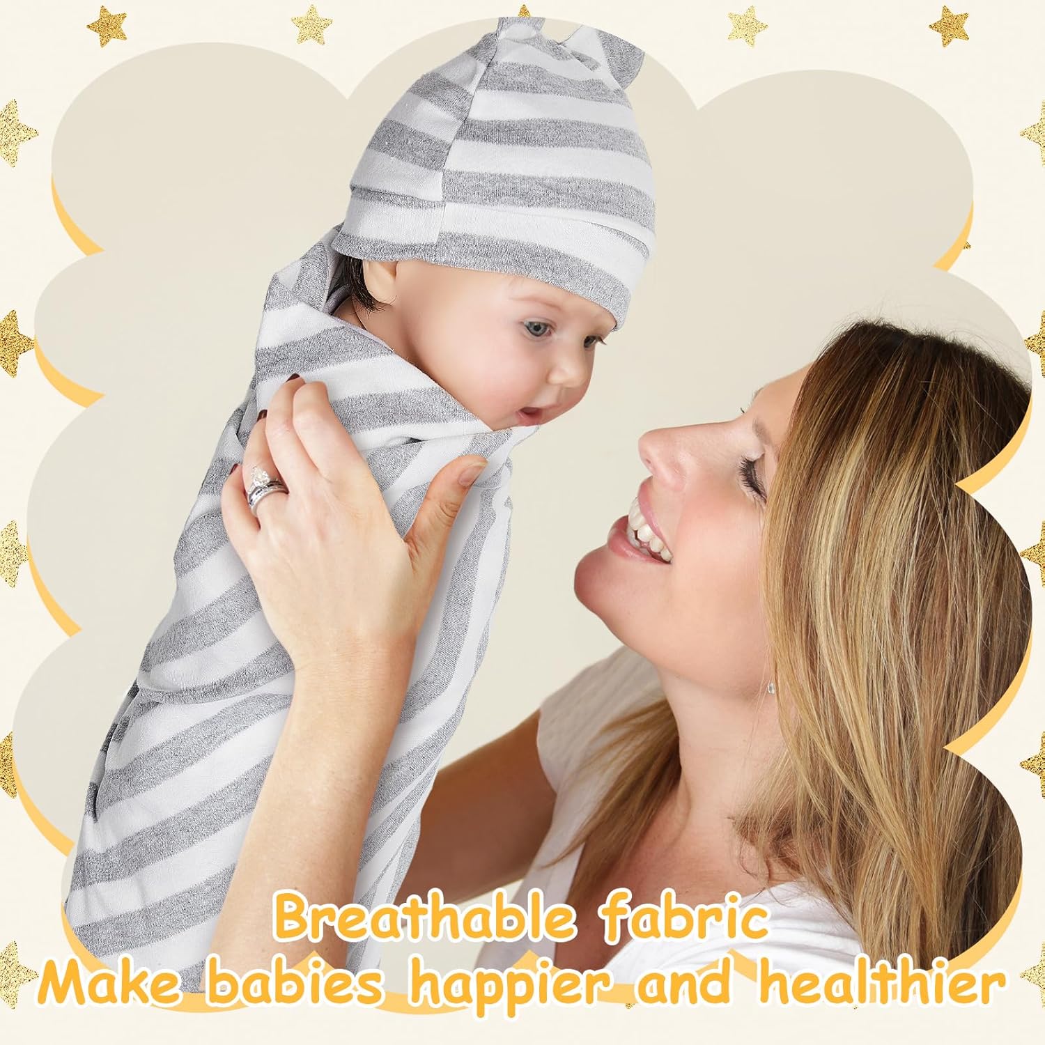 Ramede 6 Pack Cotton Baby Swaddles with Hats