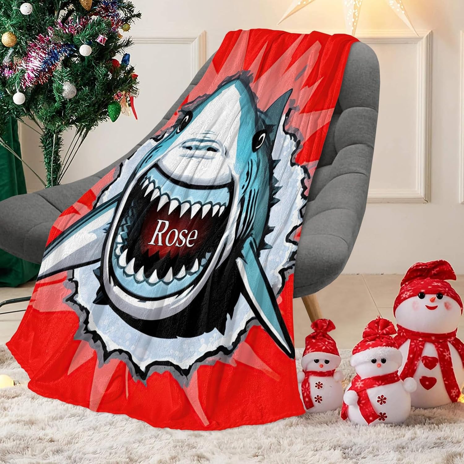 Custom Blanket with Name Shark Design 30x40 Inch Swaddling Blanket